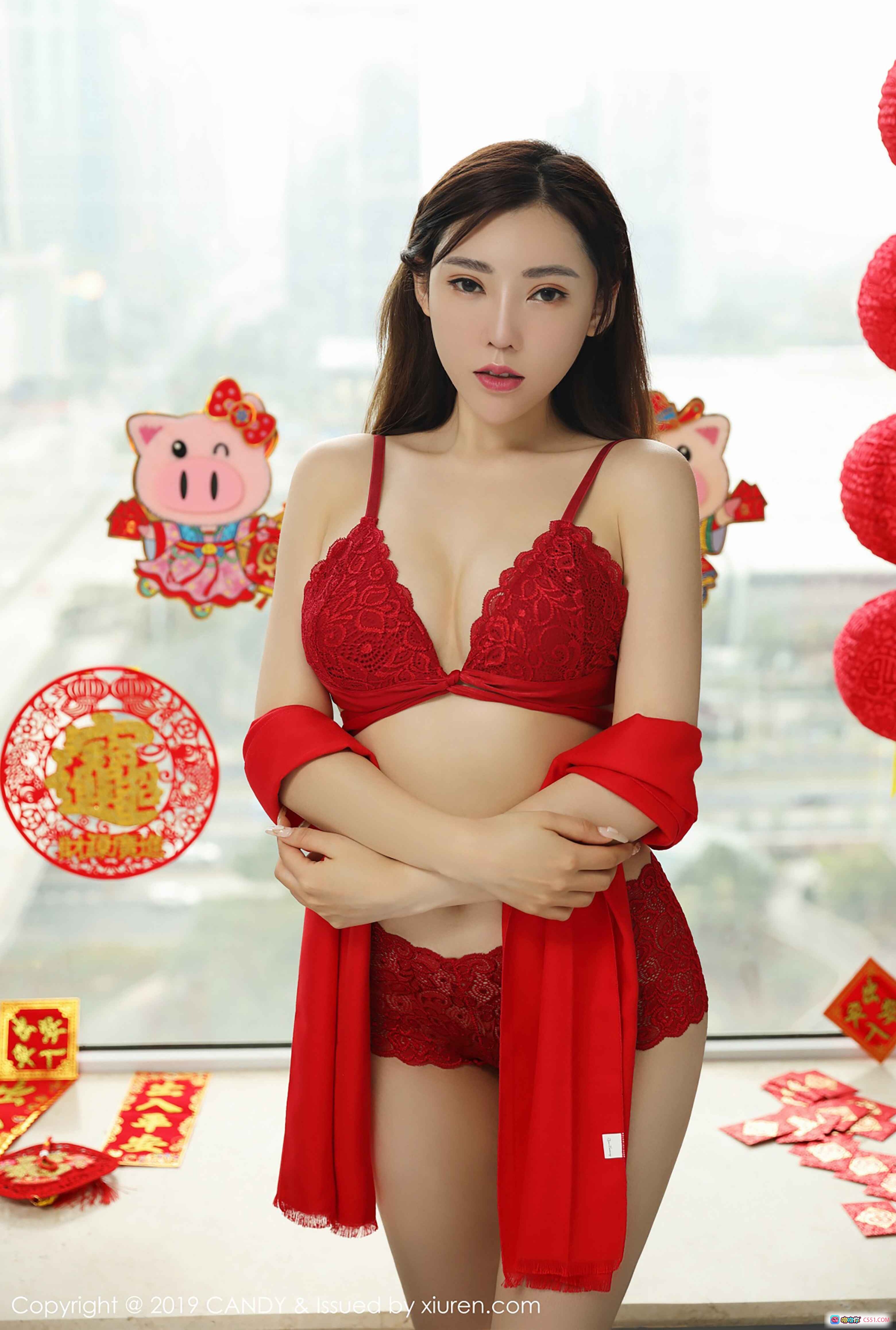 图片[4] - CANDY 2019 Vol.070 萌汉药baby红内衣写真 出入平安春联窗边美腿性感私房照 - 就要吻