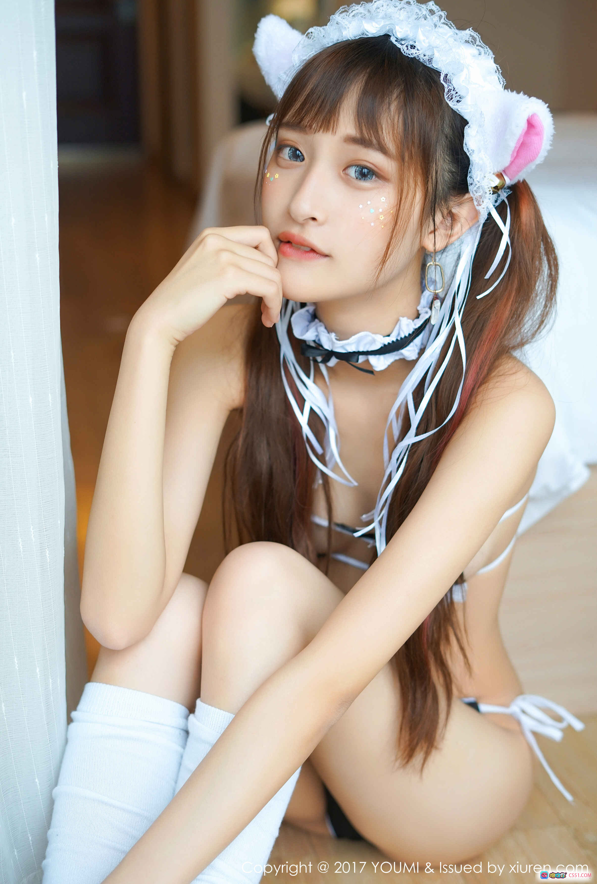 图片[4] - YouMi尤蜜荟2017.06.22 Vol.051 little贝壳 粉白条纹比基尼双马尾少女写真 甜美性感室内私房照 - 就要吻