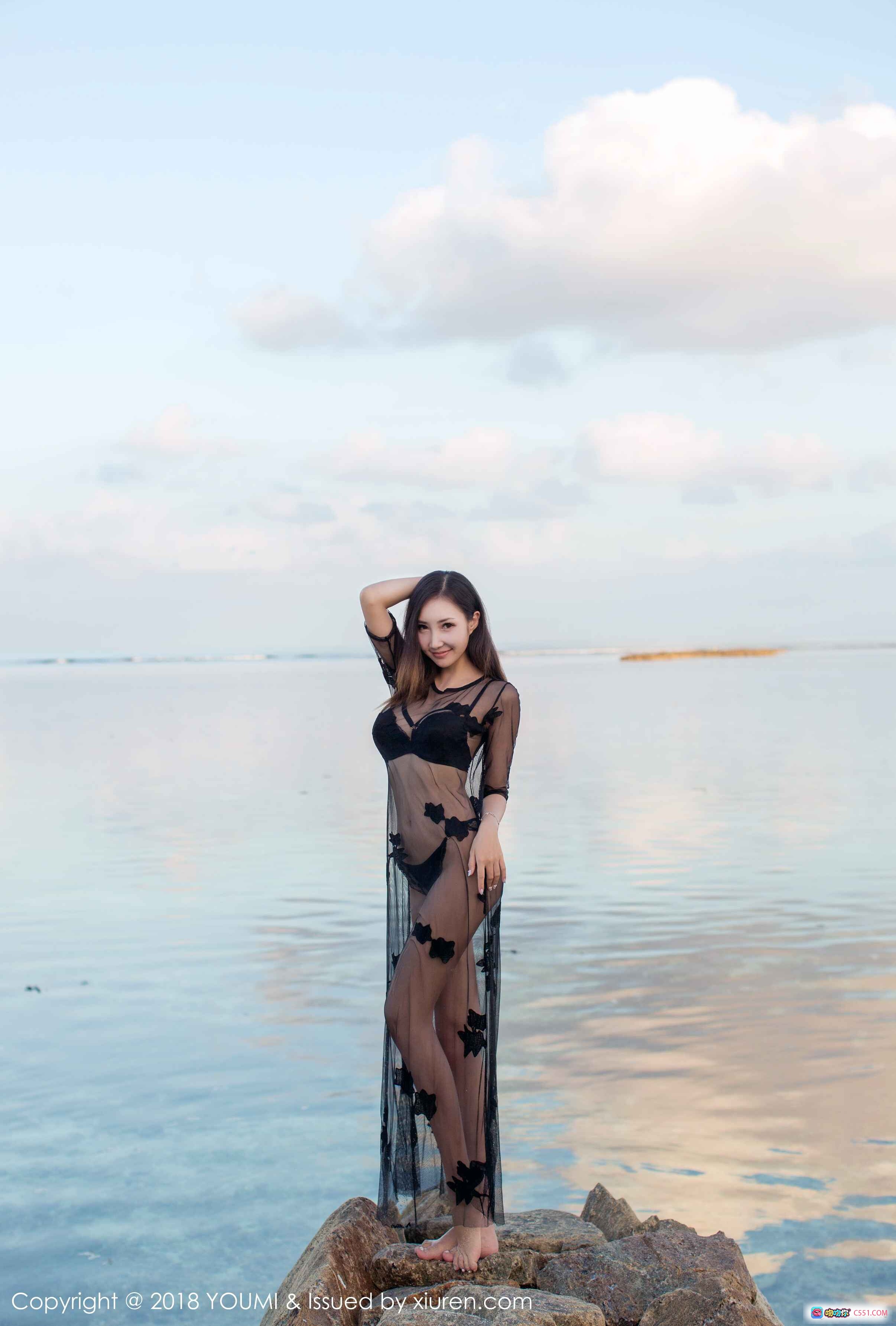 YouMi尤蜜荟2018年1月12日Vol.108尤美海边岩石黑纱透视写真40P高清美图 - 就要吻