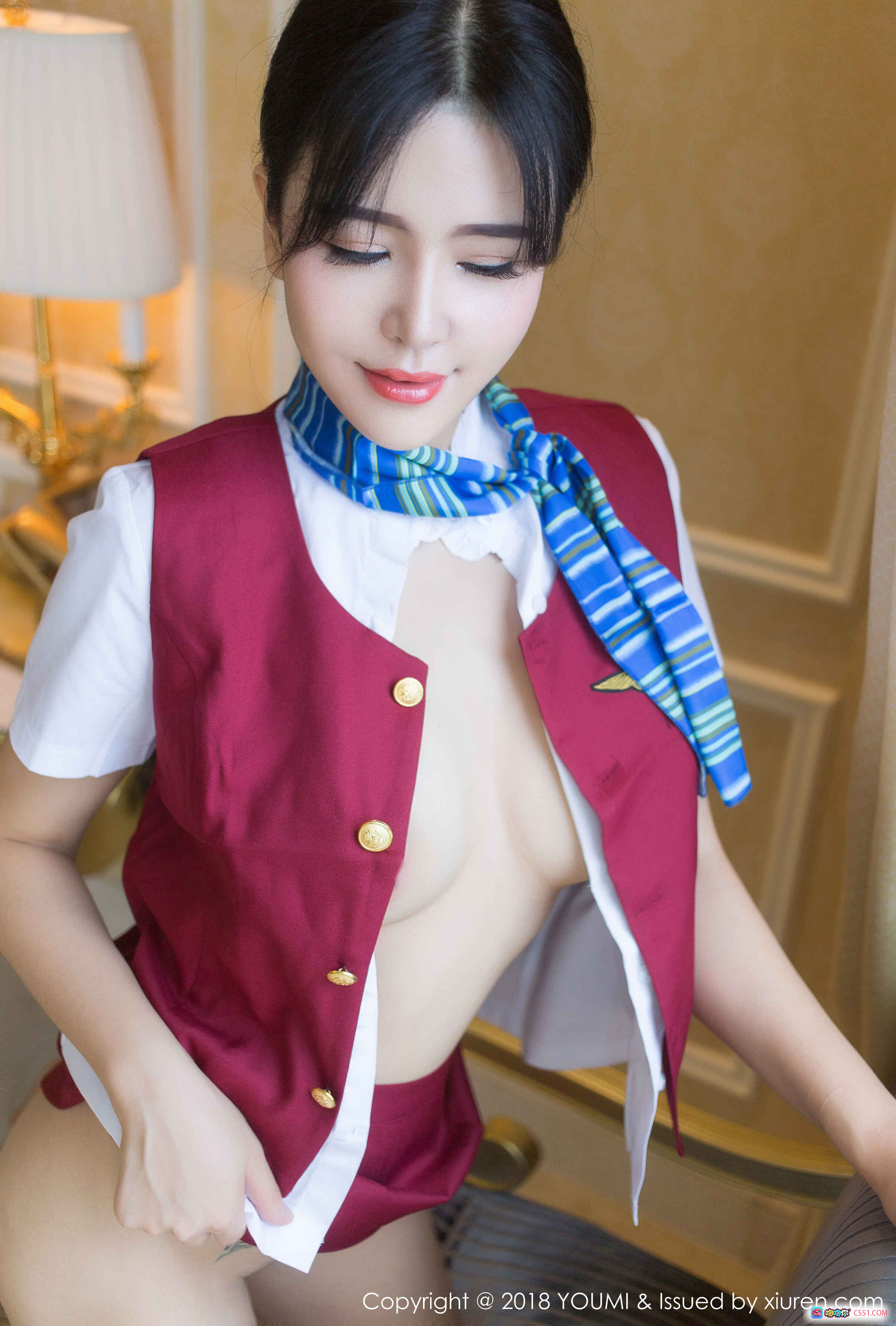 刘钰儿空姐制服写真 | 红色马甲蓝绿丝巾 | 优雅性感私房照 | YouMi尤蜜荟Vol.157 2018.05.04 - 就要吻