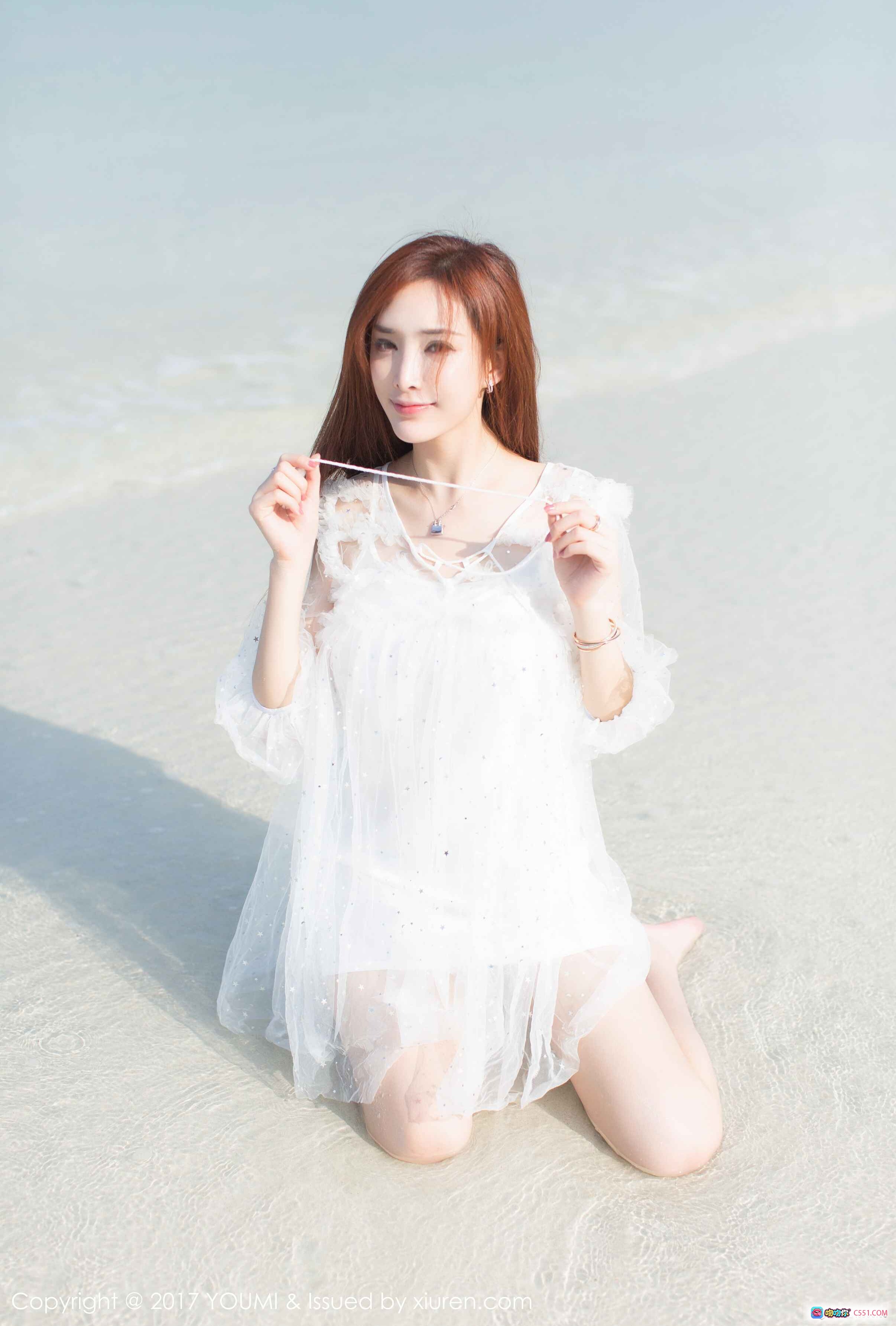 图片[7] - YouMi尤蜜荟2017.12.06 Vol.092 海滩白纱裙少女清新写真 甜美微笑手持棉花糖 透明蕾丝长裙海边跪姿唯美摄影 - 就要吻