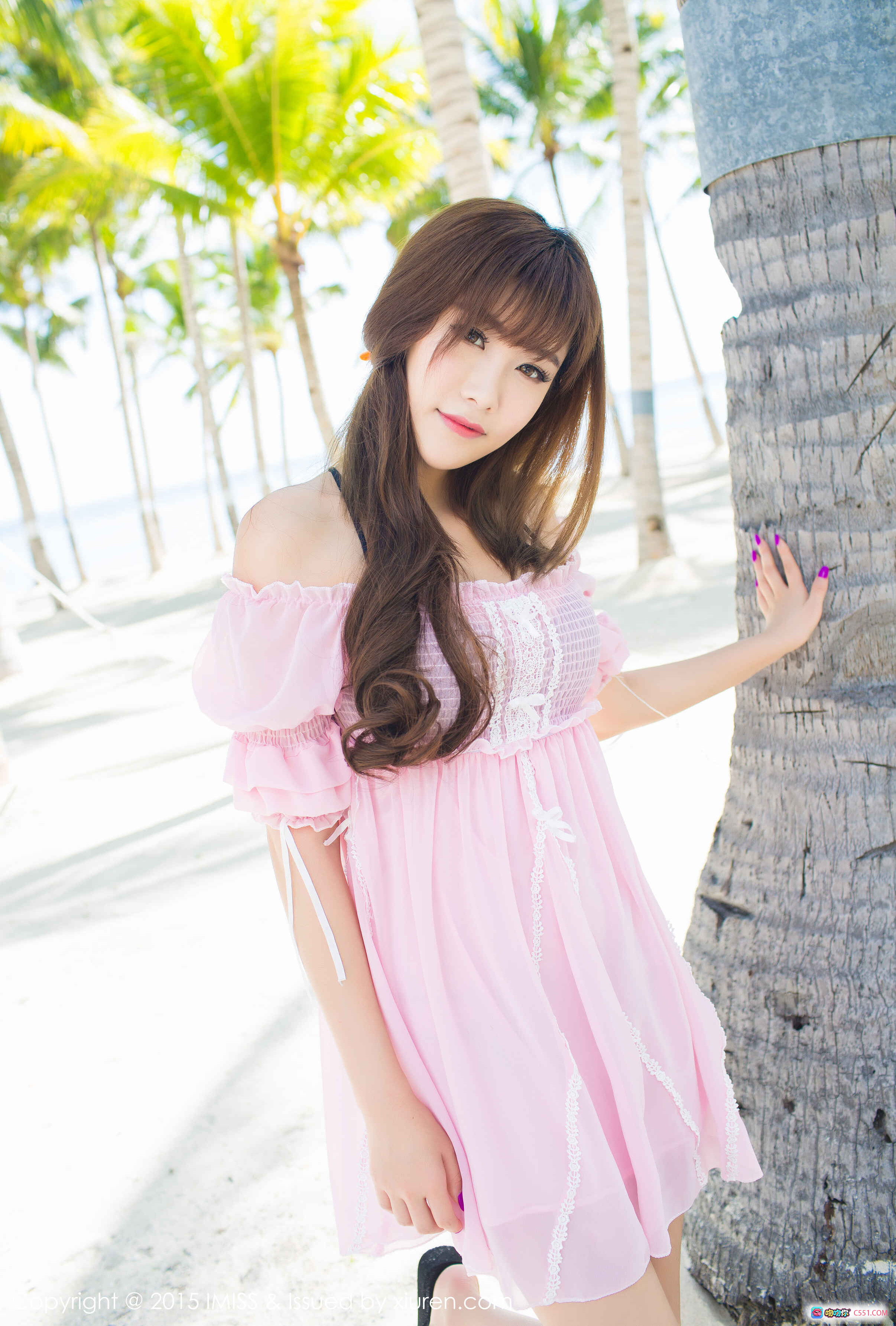 图片[8] - 程小烦不烦海滩写真 | 白色吊带牛仔背带短裤 | 椰林沙滩清新少女风 | IMiss爱蜜社2015 VOL.055 - 就要吻