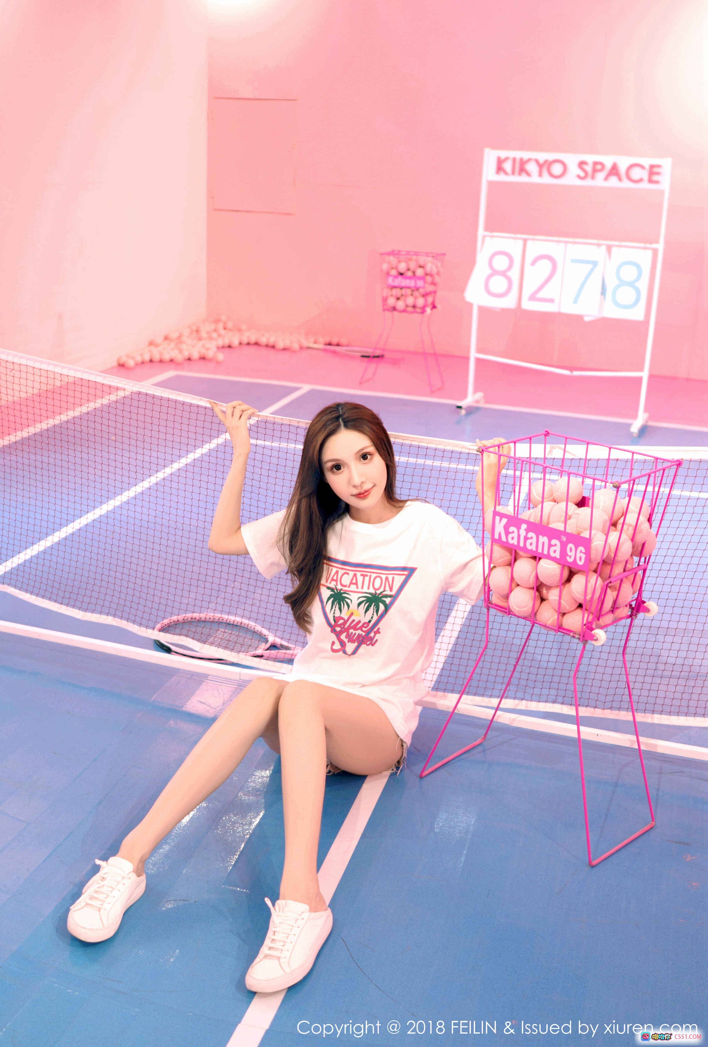 图片[7] - 柠柠_mika 粉色网球场地写真 | 白色T恤短裙搭配运动风 | 甜美女神坐姿拍摄 | FEILIN 2018 Vol.170 高清图集 - 就要吻