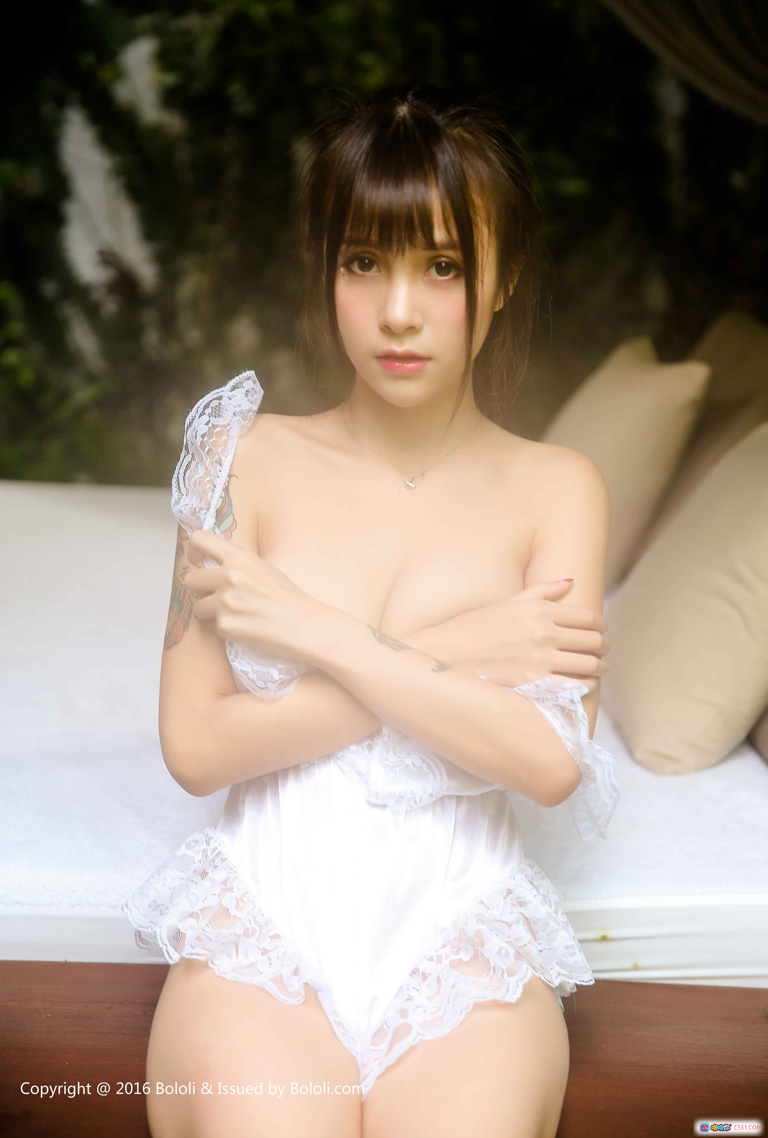 图片[10] - 夏美酱白色蕾丝睡衣诱惑写真 | BoLoli波萝社VOL.026户外花园清新美腿摄影 - 就要吻