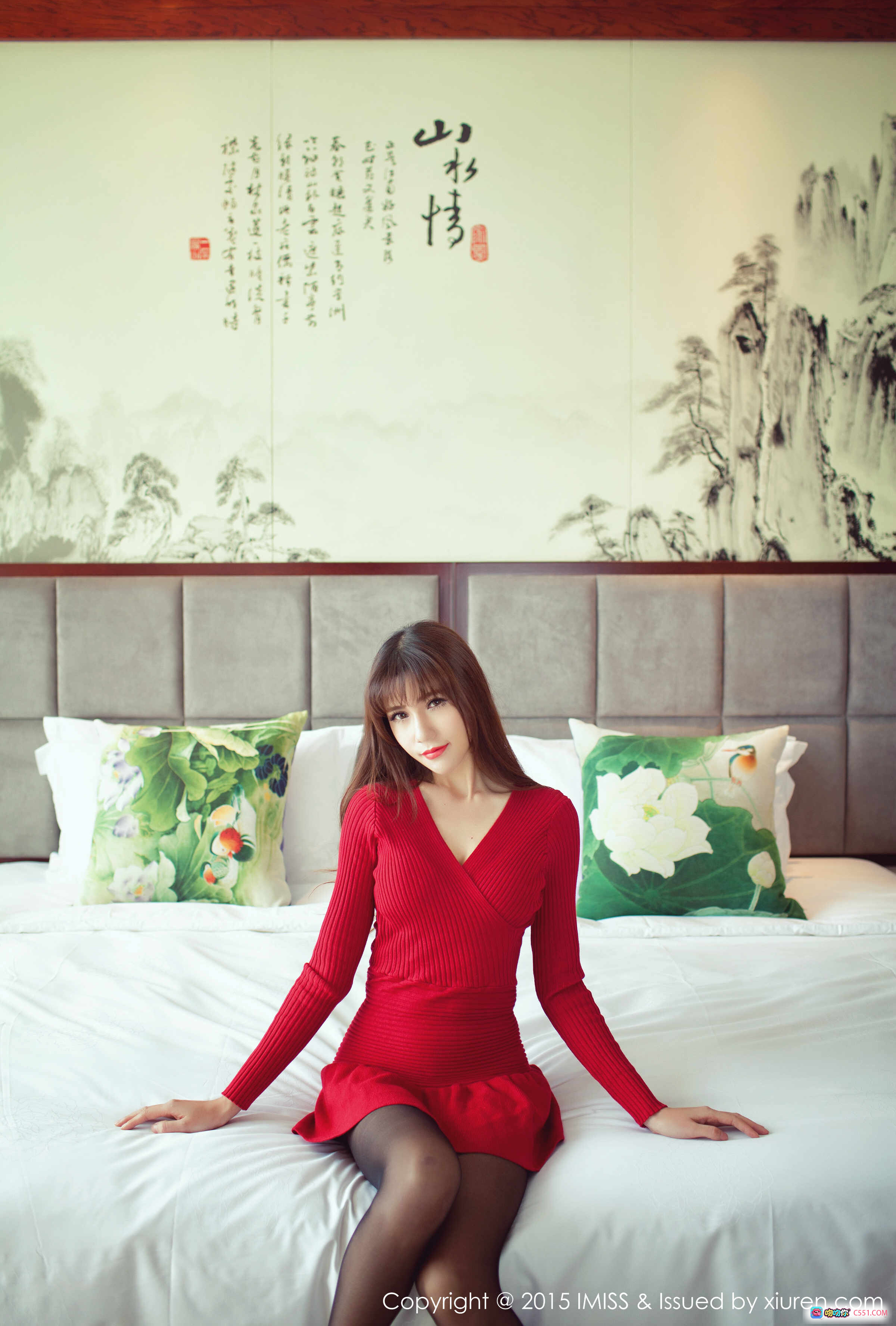 图片[8] - Sandy陈天扬红色针织连衣裙黑丝美腿高跟鞋床照写真 IMiss爱蜜社2015 VOL.011 - 就要吻