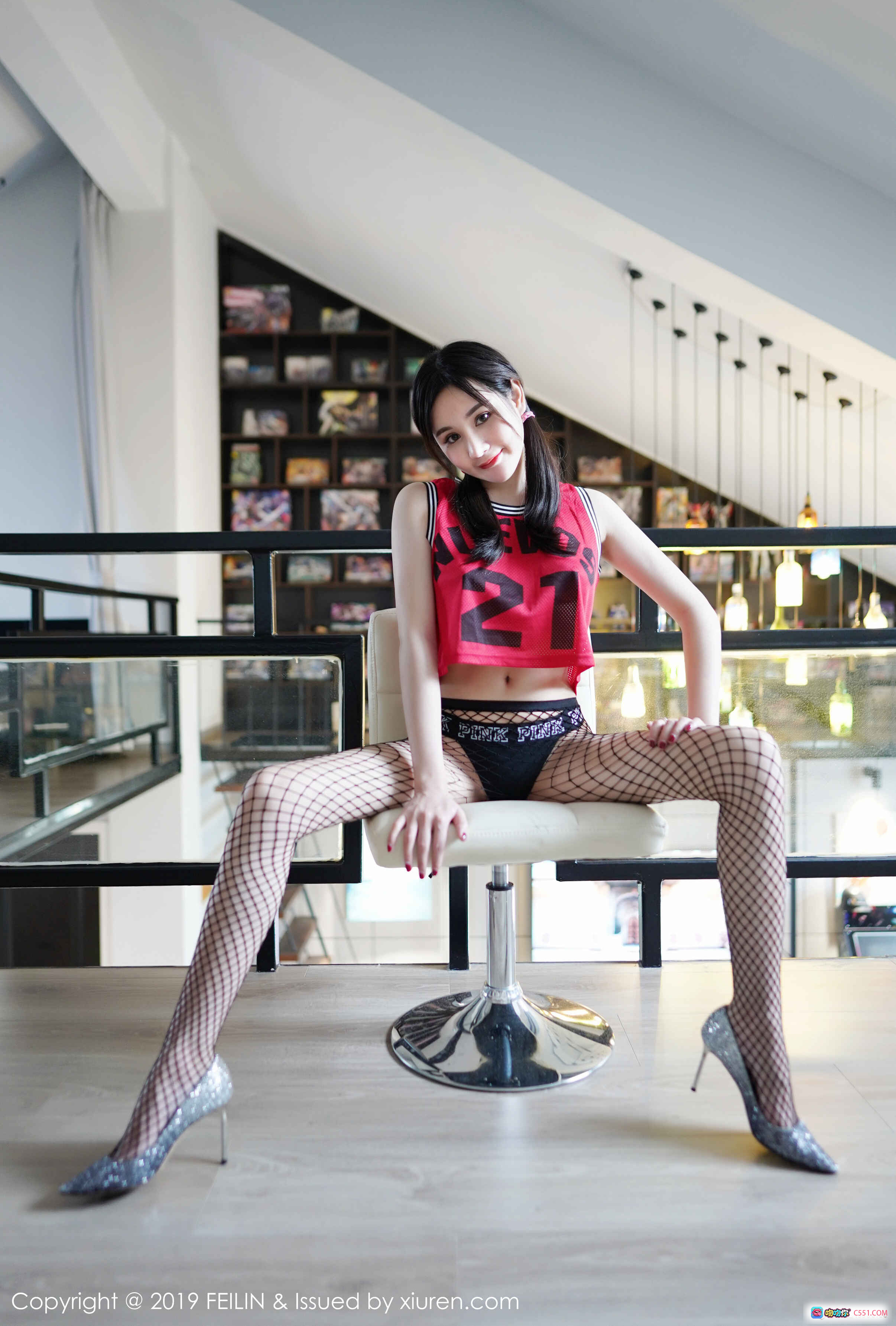 图片[6] - Celina青妍楼梯写真 | 红色内衣+渔网袜+高跟鞋 | FEILIN 2019 Vol.206 时尚私房美拍 - 就要吻