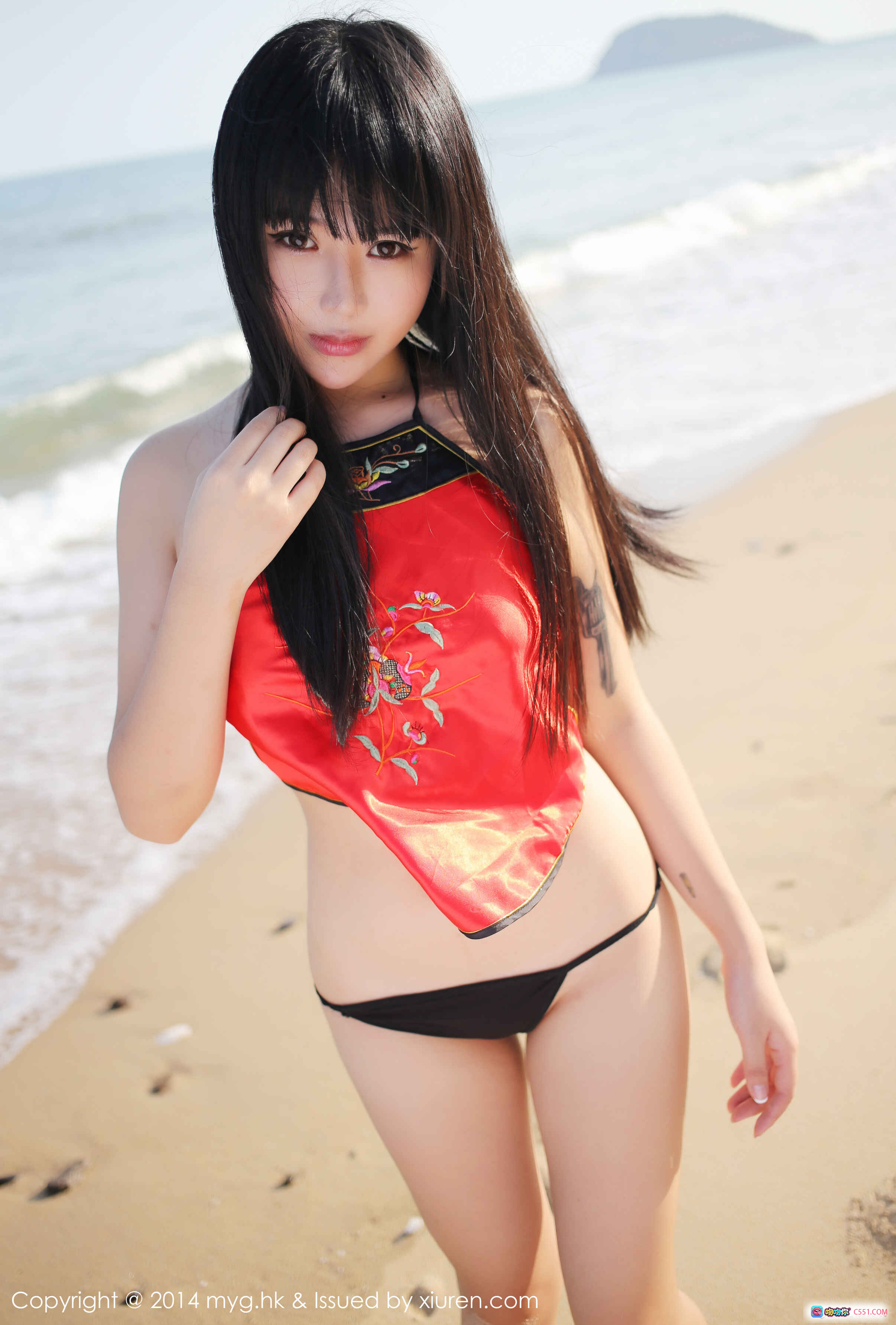 图片[6] - MyGirl美媛馆Vol.075八宝icey海边岩石写真 黑色网纱上衣迷彩短裙渔网袜性感造型 - 就要吻
