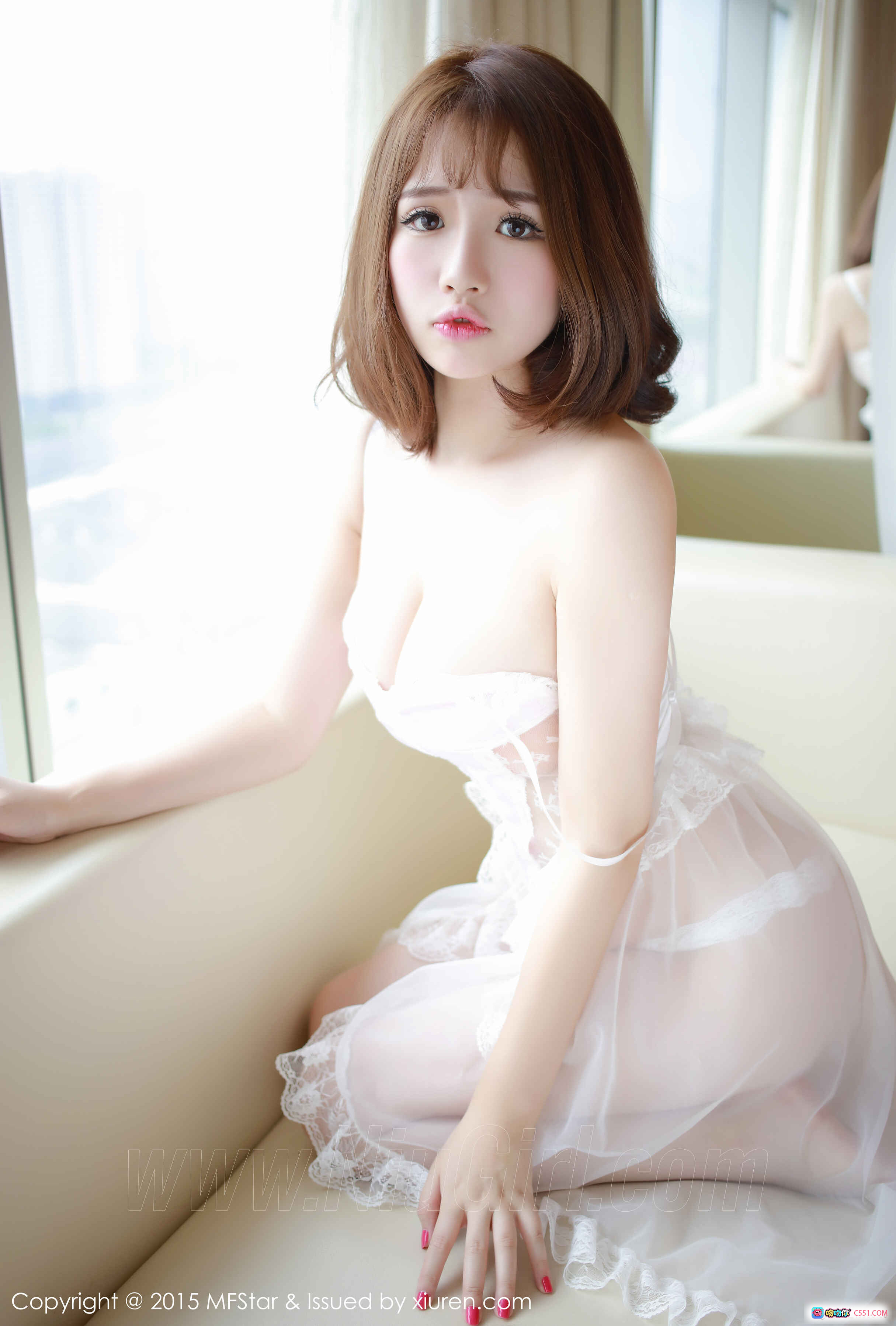 图片[4] - 徐cake MFStar模范学院2015.07.21 Vol.012 白色蕾丝内衣写真 甜美短发少女窗边私房照 - 就要吻