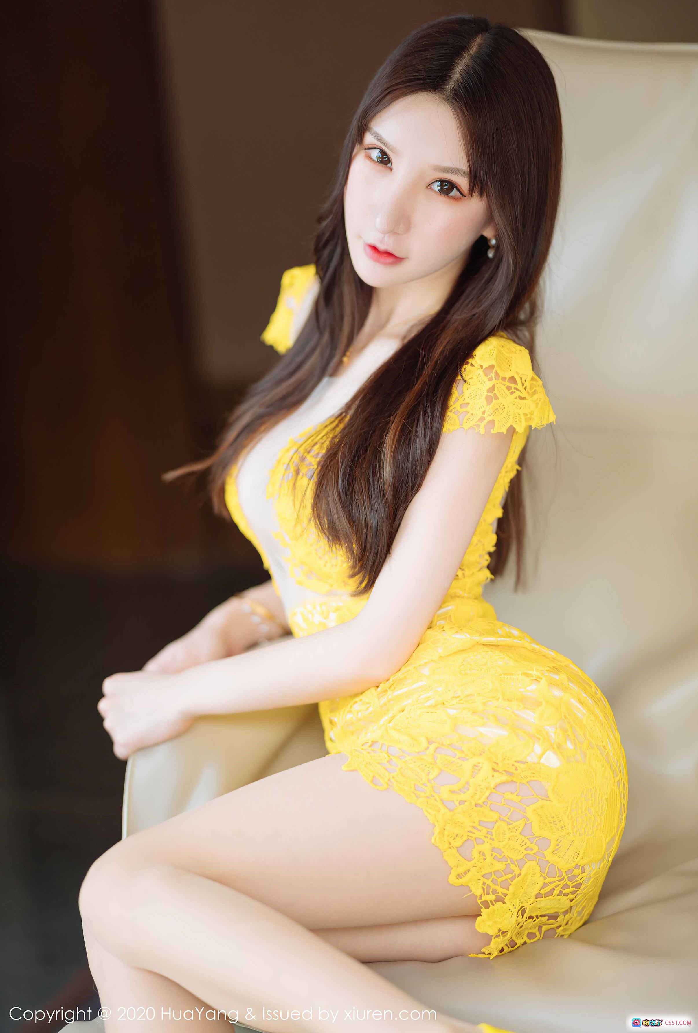 周于希Sandy长腿女神黄色蕾丝连衣裙写真-HuaYang花漾2020.07.10 Vol.253 - 就要吻