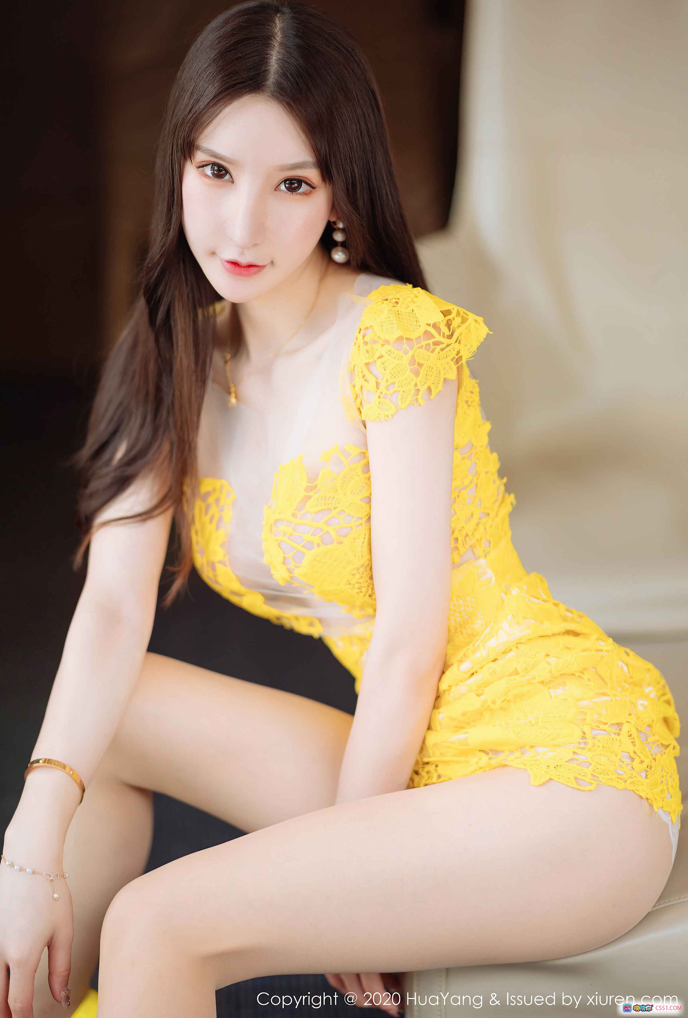 图片[4] - 周于希Sandy长腿女神黄色蕾丝连衣裙写真-HuaYang花漾2020.07.10 Vol.253 - 就要吻