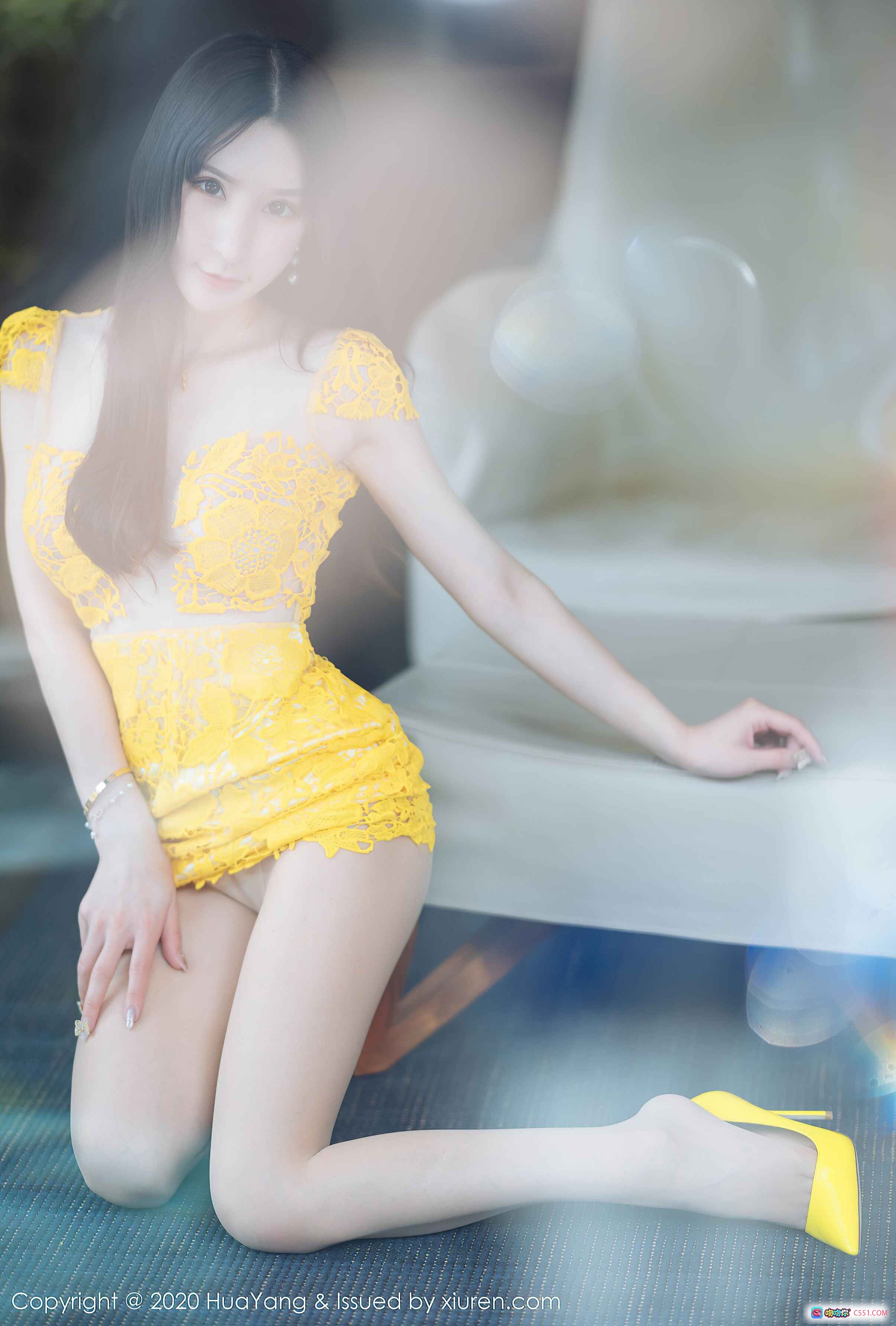 图片[9] - 周于希Sandy长腿女神黄色蕾丝连衣裙写真-HuaYang花漾2020.07.10 Vol.253 - 就要吻
