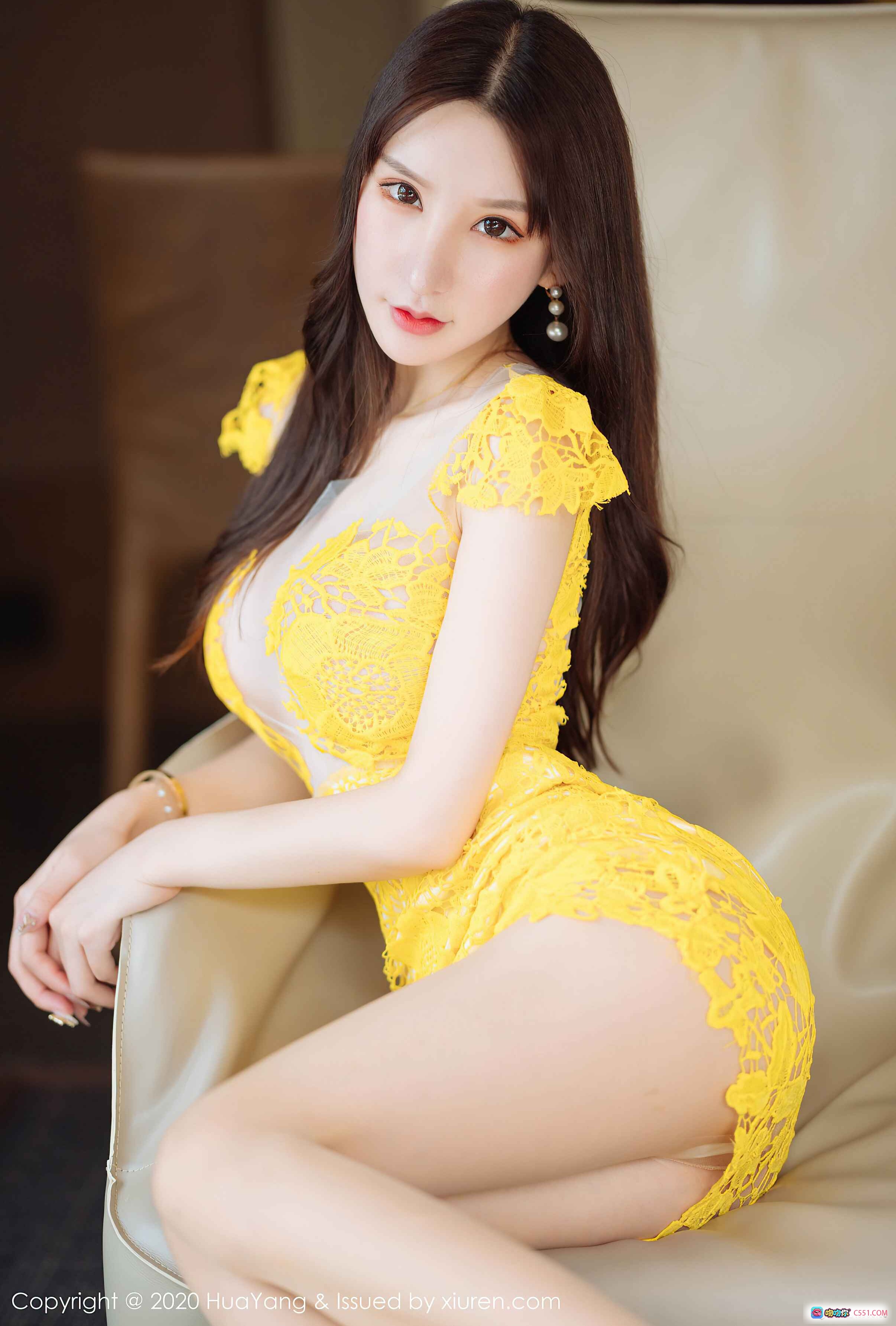 图片[8] - 周于希Sandy长腿女神黄色蕾丝连衣裙写真-HuaYang花漾2020.07.10 Vol.253 - 就要吻