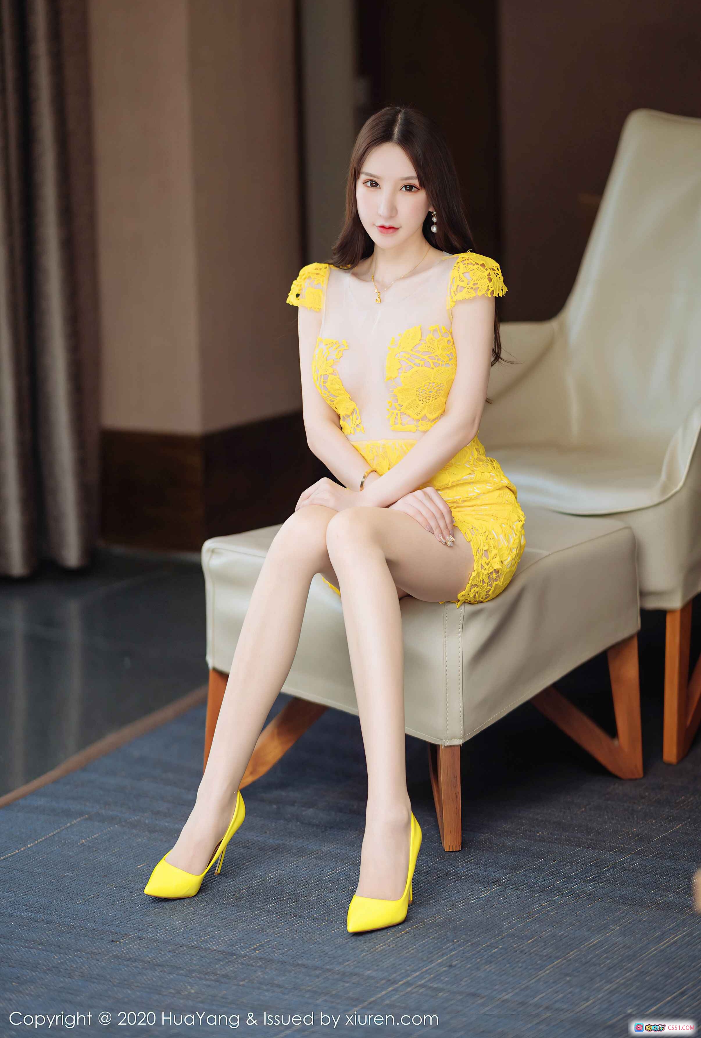 图片[7] - 周于希Sandy长腿女神黄色蕾丝连衣裙写真-HuaYang花漾2020.07.10 Vol.253 - 就要吻