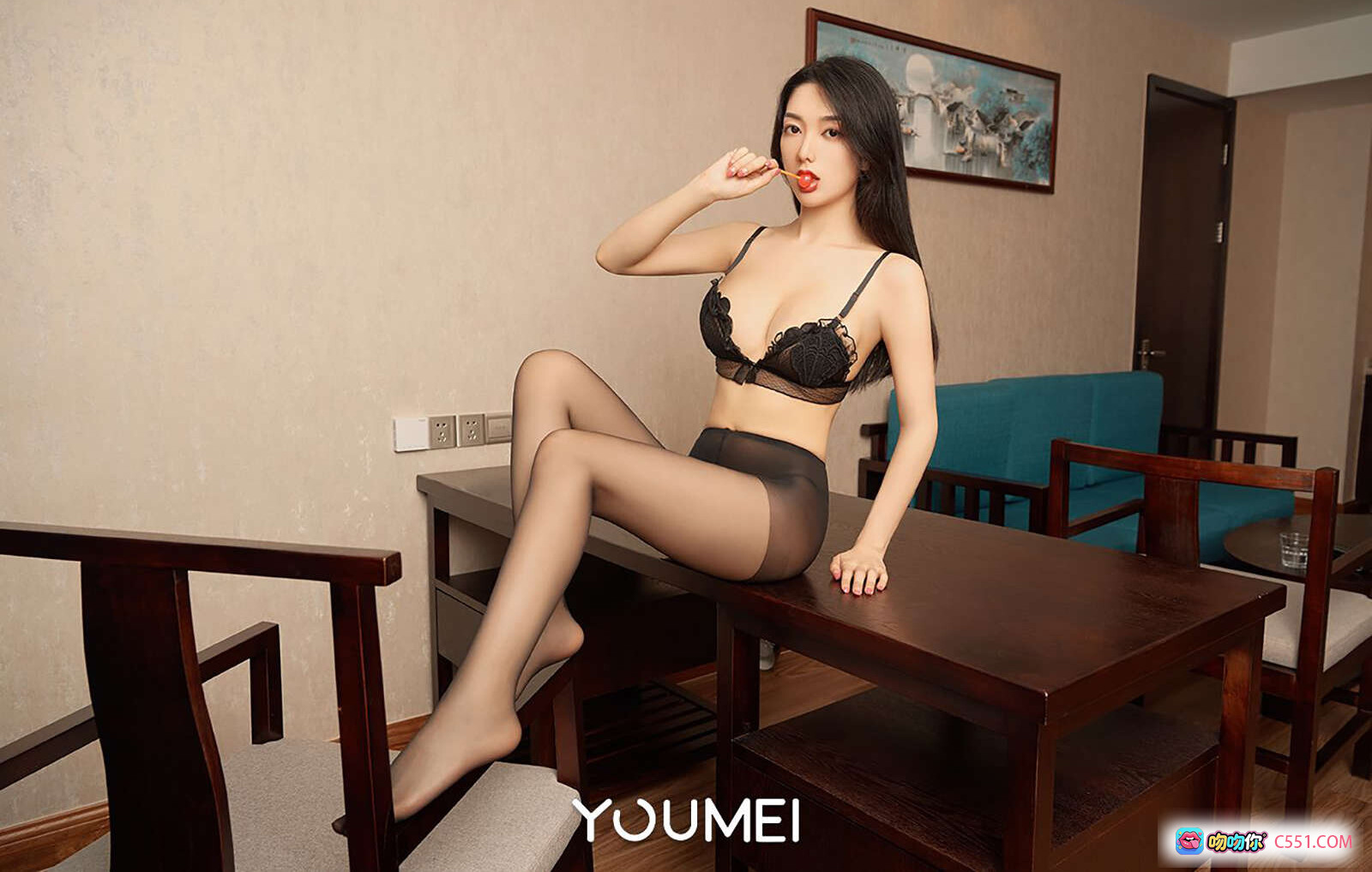 图片[7] - YouMei尤美黑丝尤物小热巴性感写真｜蕾丝内衣+透明丝袜诱惑造型｜2018.09.28 VOL.061高清图集 - 就要吻