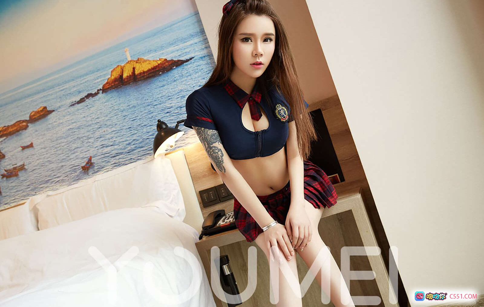 图片[5] - YouMei尤美2018.05.31 VOL.011 初夏小短裙爱丽莎 白色内衣+格纹制服+床边写真+美腿诱惑+高清私房照 - 就要吻