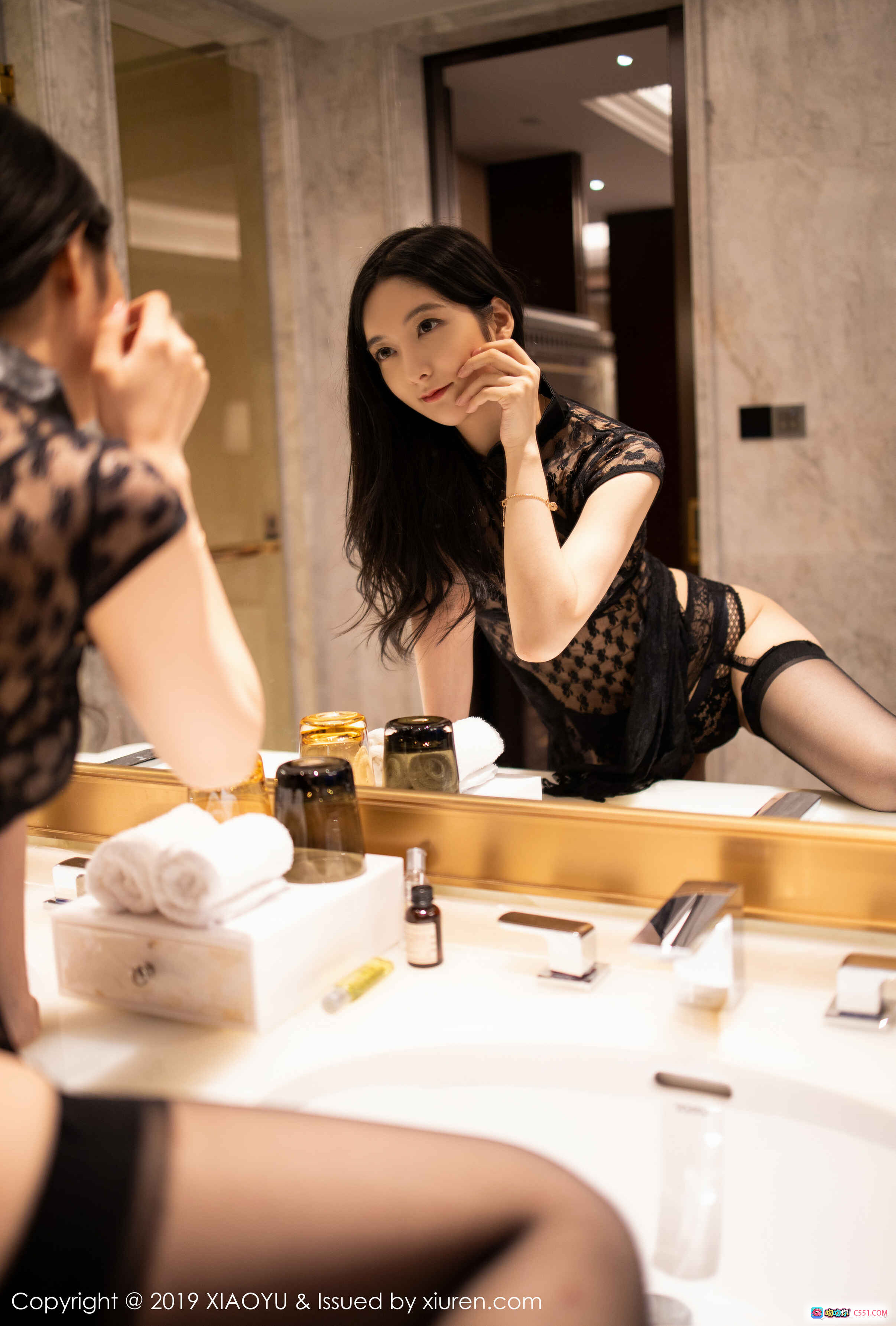 图片[7] - XIAOYU语画界2019.10.30 VOL.182 Angela小热巴 黑色蕾丝内衣+吊带袜+高跟鞋 优雅浴室写真 68P高清美图 - 就要吻