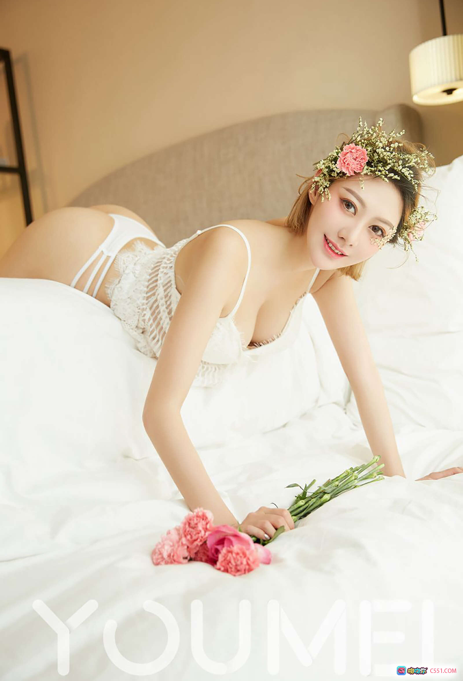 图片[7] - YouMei尤美2018.06.20 VOL.026花仙私语艺轩 白色蕾丝内衣 花环头饰 甜美性感写真 21图 - 就要吻