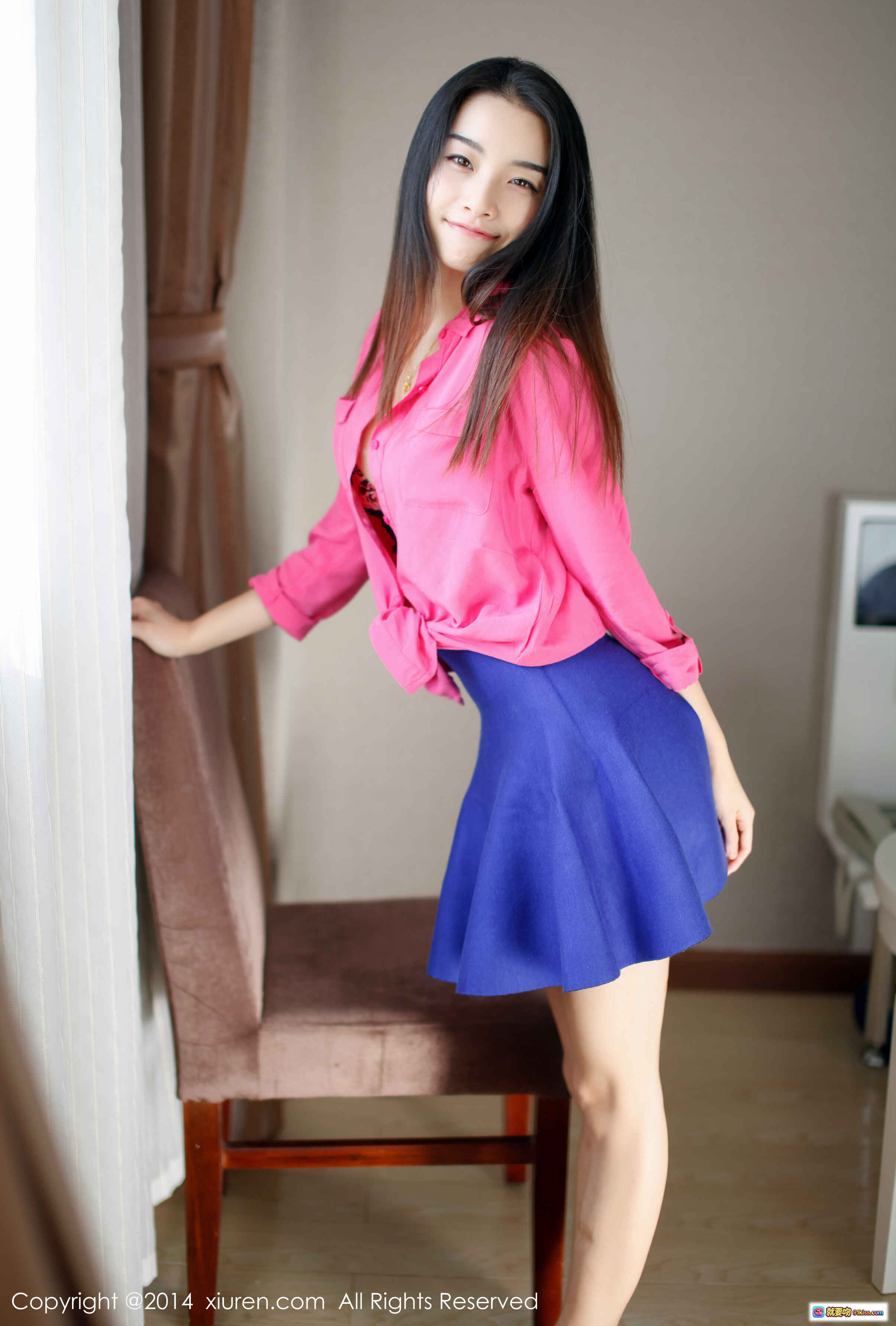 图片[8] - 洁兒Sookie粉色衬衫蓝裙写真 | XIUREN秀人网2014年11月15日NO.240高清美图 - 就要吻
