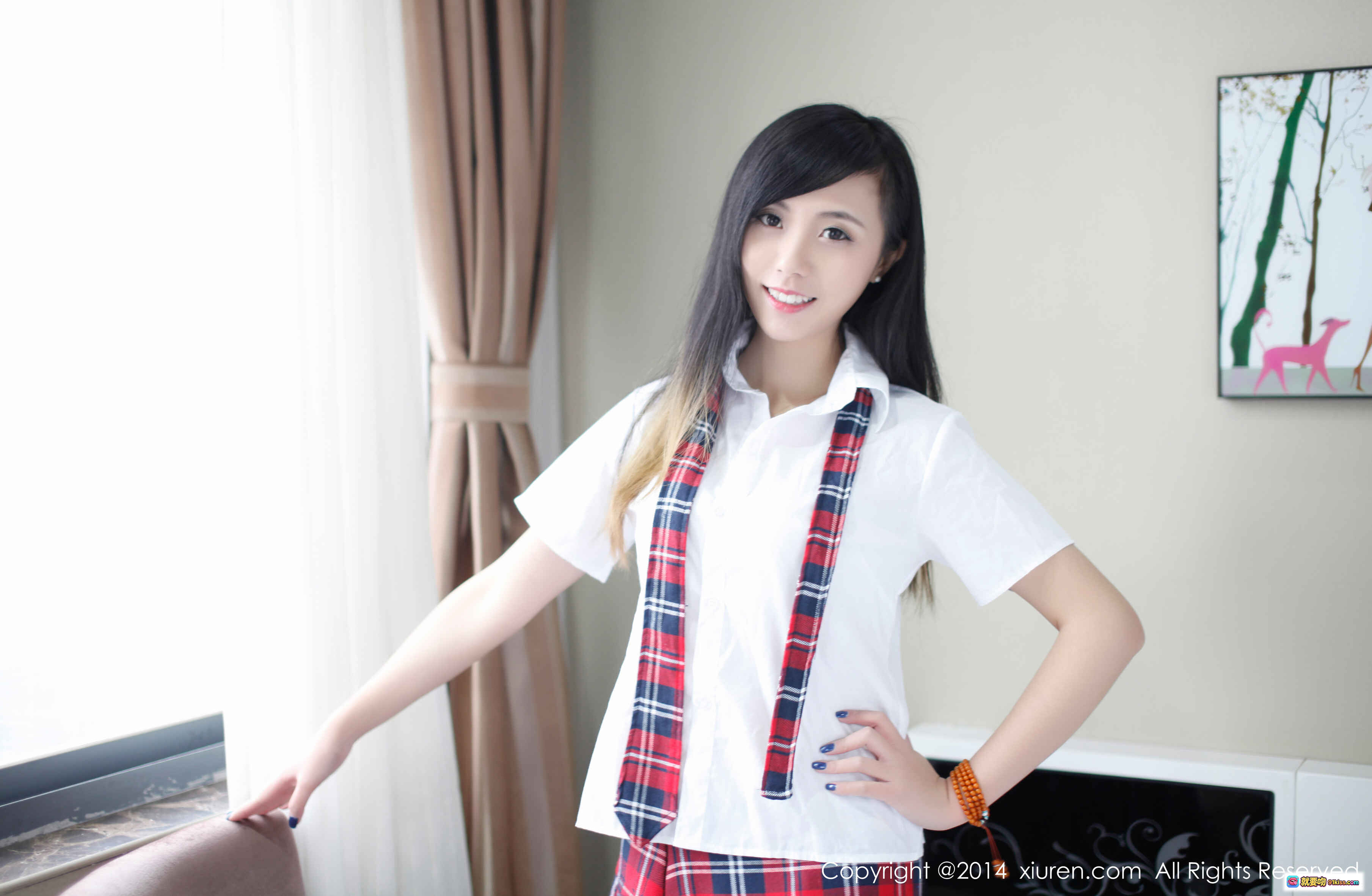 图片[2] - 谢忱倬白衬衫红蓝格子领带室内写真 – XIUREN秀人网2014.12.14 NO.254高清美图 - 就要吻