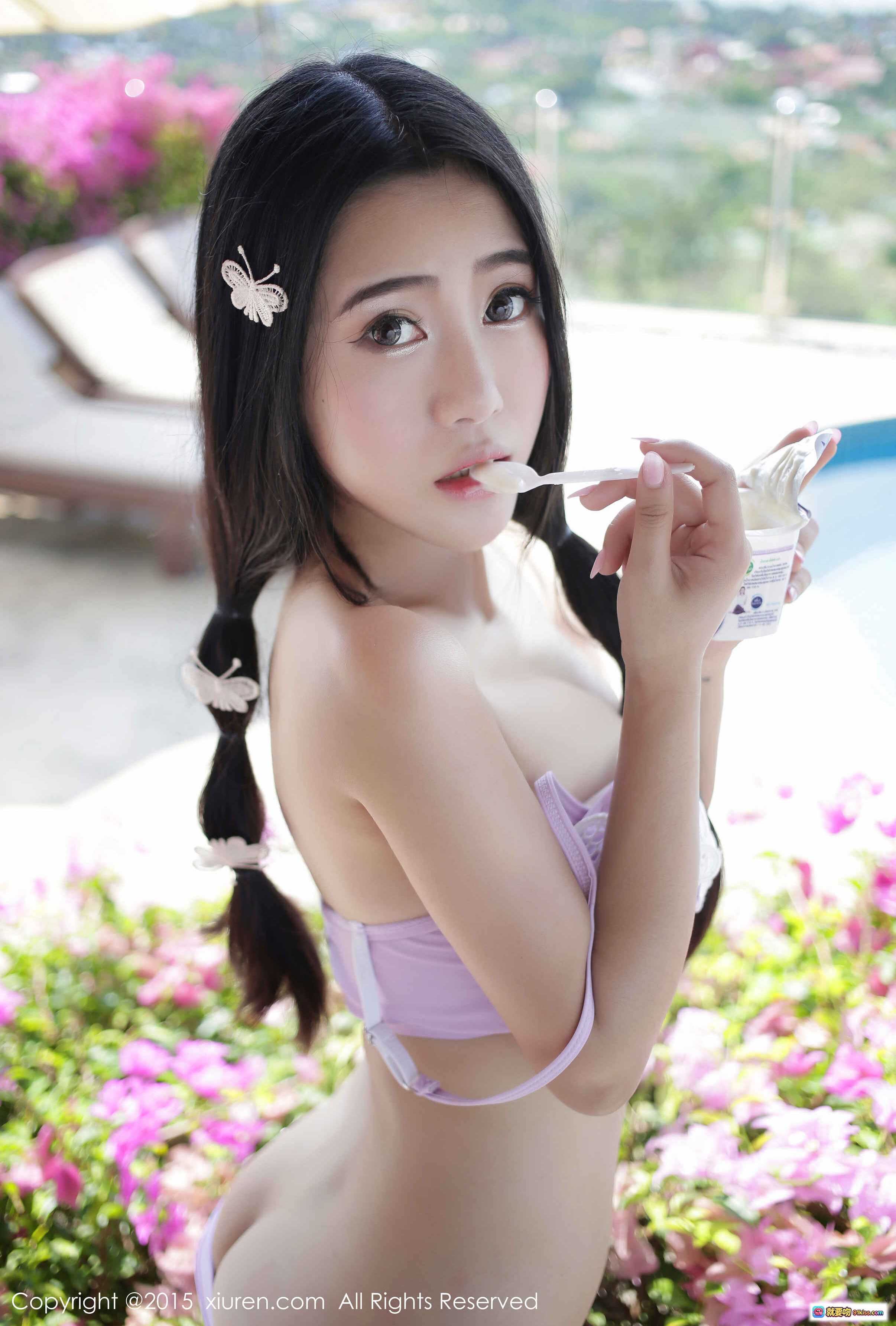 图片[7] - 兜豆靚紫色蕾丝内衣写真_秀人网2015性感美胸少女私房照_蝴蝶发饰红沙发清新风格 - 就要吻