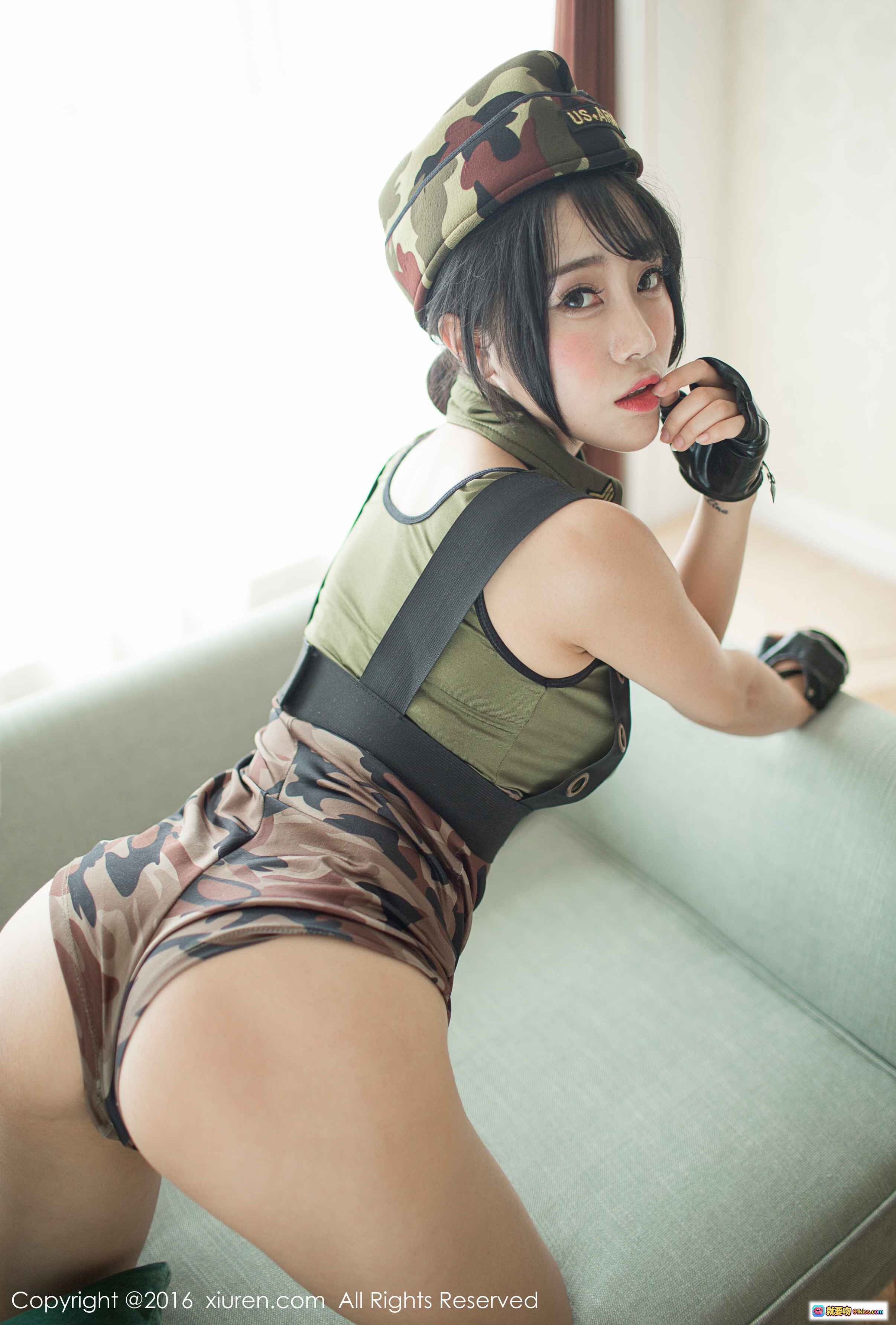 图片[7] - 兜豆靓Youlina军装写真｜迷彩短裤+战术背心+US ARMY帽｜秀人网2016性感私房照 - 就要吻