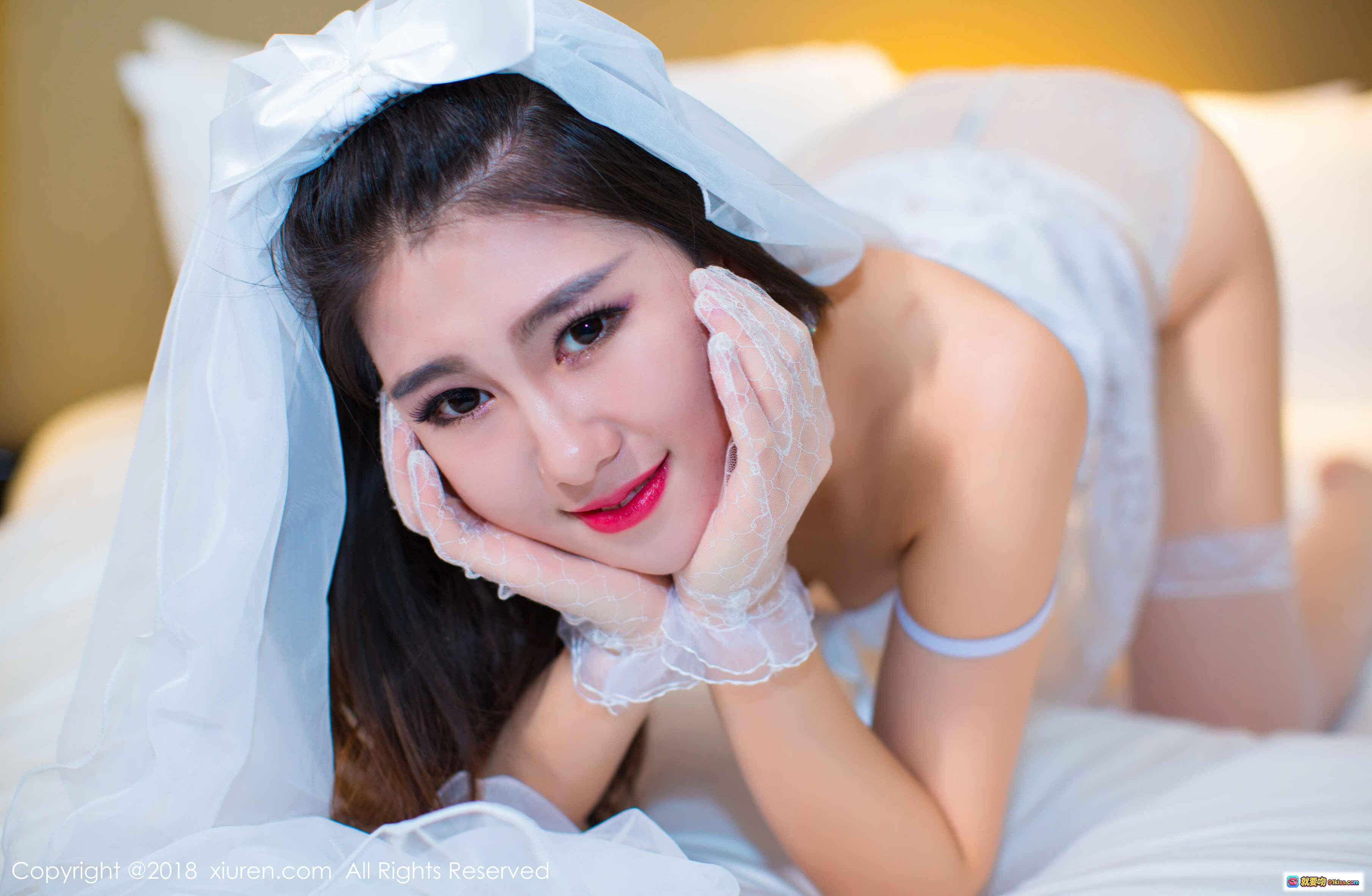 图片[1] - 糖果儿新娘造型写真｜白色蕾丝头纱手套性感私房照｜秀人网No.896高清图集 - 就要吻