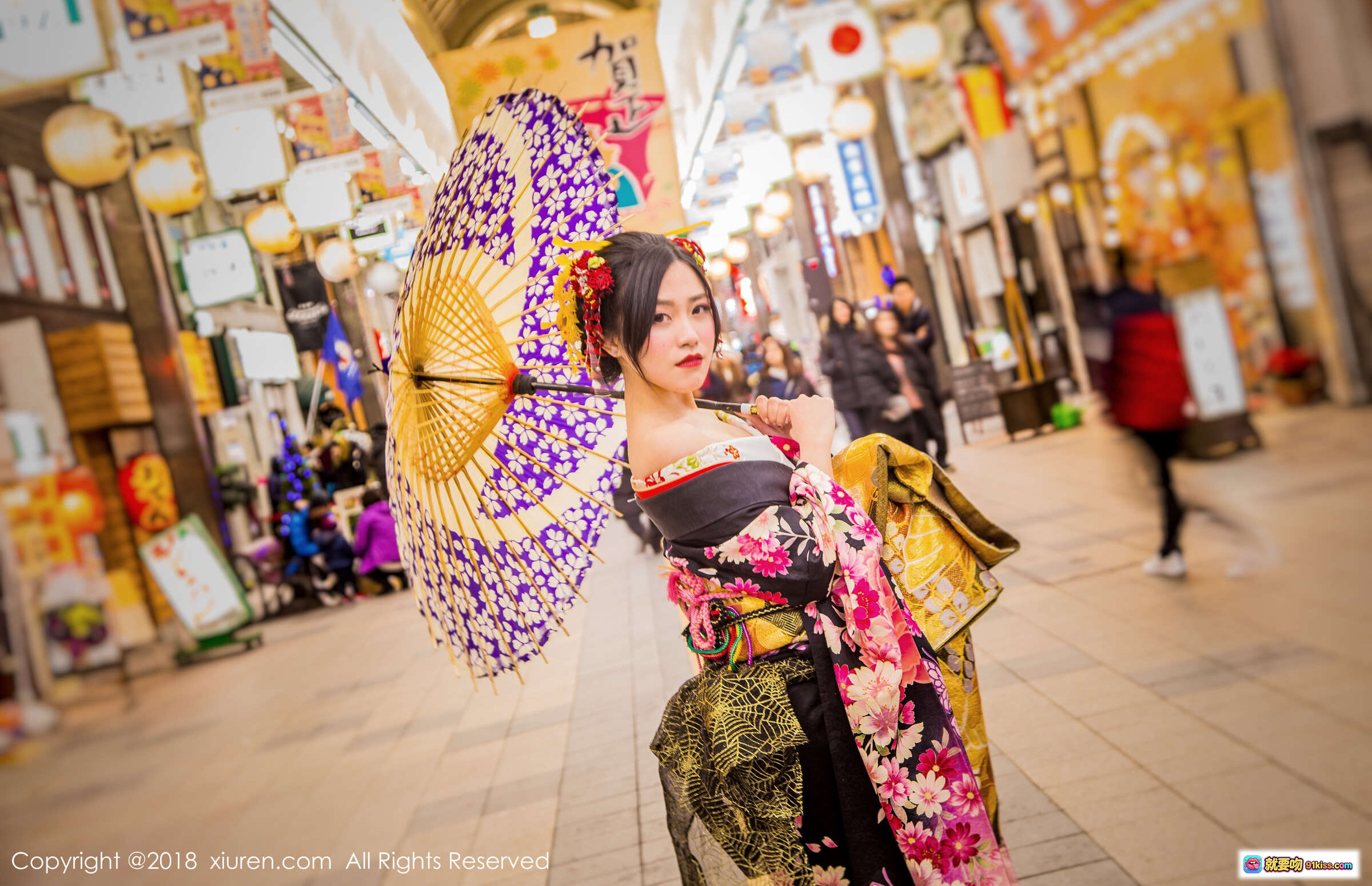 图片[9] - 许诺Sabrina和风写真｜华丽振袖和服+传统日式伞扇+红毯古韵场景｜XIUREN秀人网2018经典摄影 - 就要吻