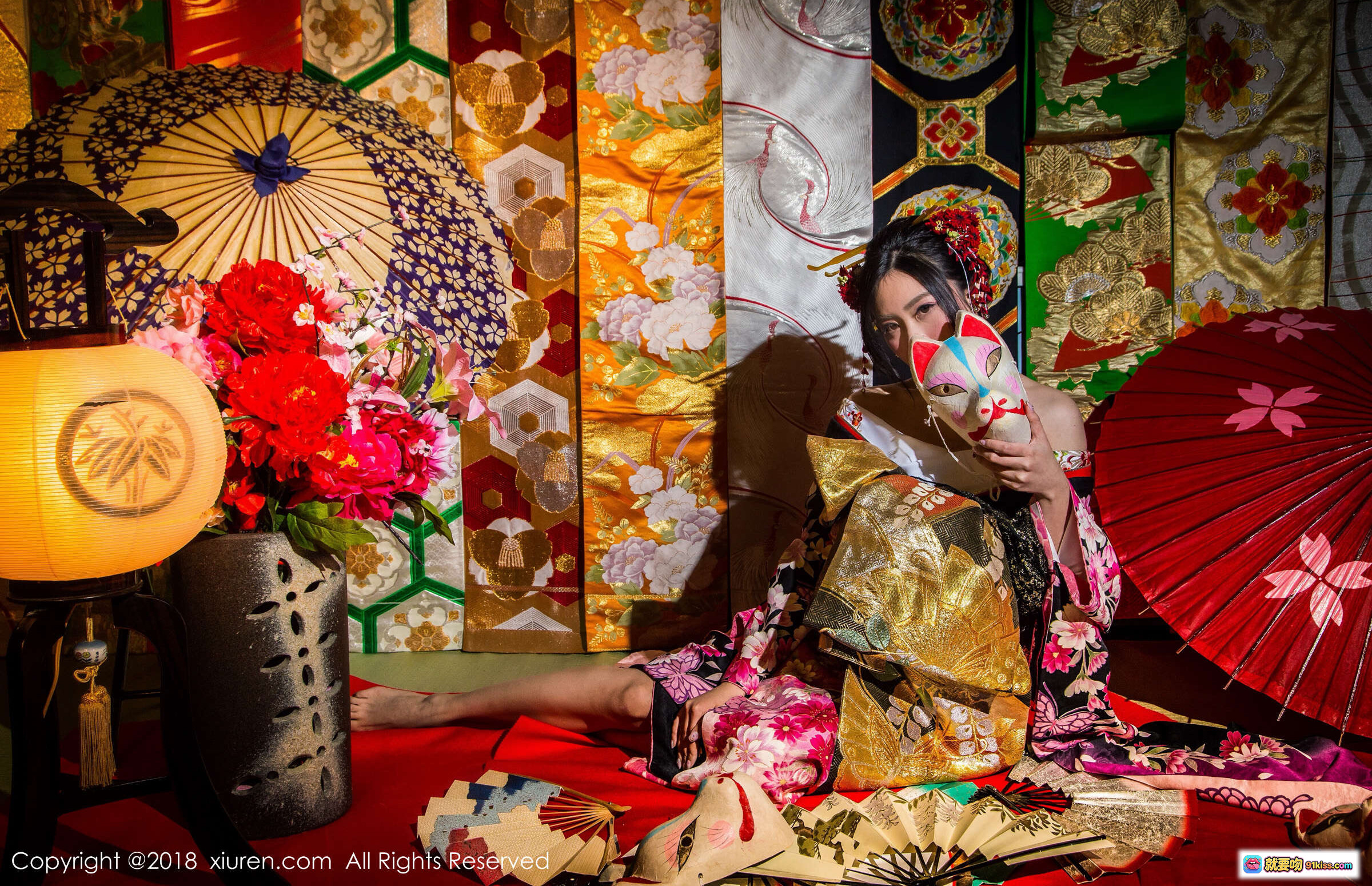 图片[3] - 许诺Sabrina和风写真｜华丽振袖和服+传统日式伞扇+红毯古韵场景｜XIUREN秀人网2018经典摄影 - 就要吻