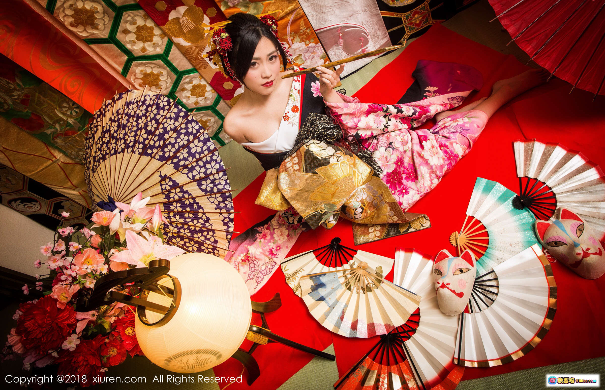 图片[8] - 许诺Sabrina和风写真｜华丽振袖和服+传统日式伞扇+红毯古韵场景｜XIUREN秀人网2018经典摄影 - 就要吻