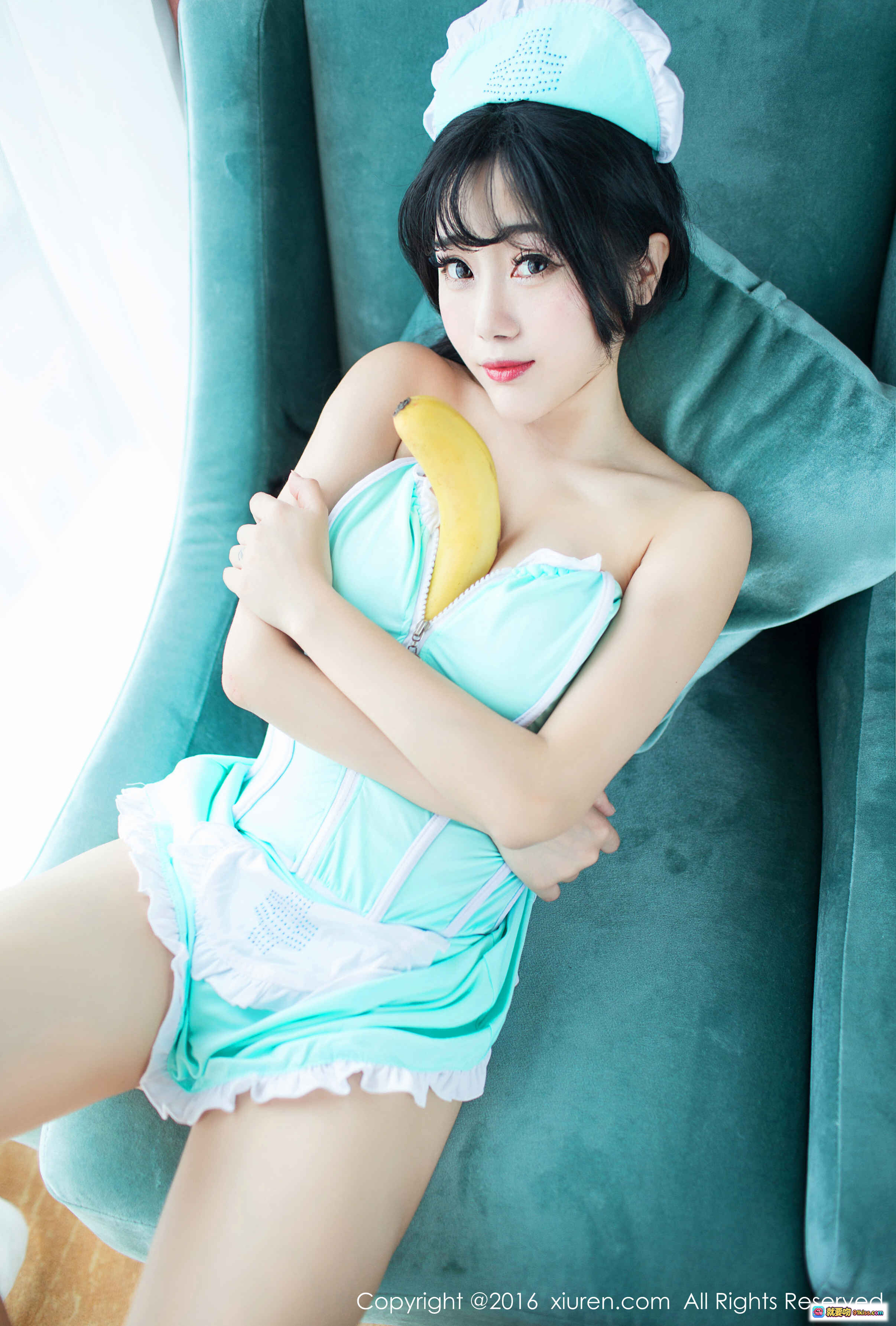 图片[8] - 兜豆靓Youlina清新薄荷绿女仆装写真 持香蕉俏皮摆拍 甜美可爱私房美图 - 就要吻