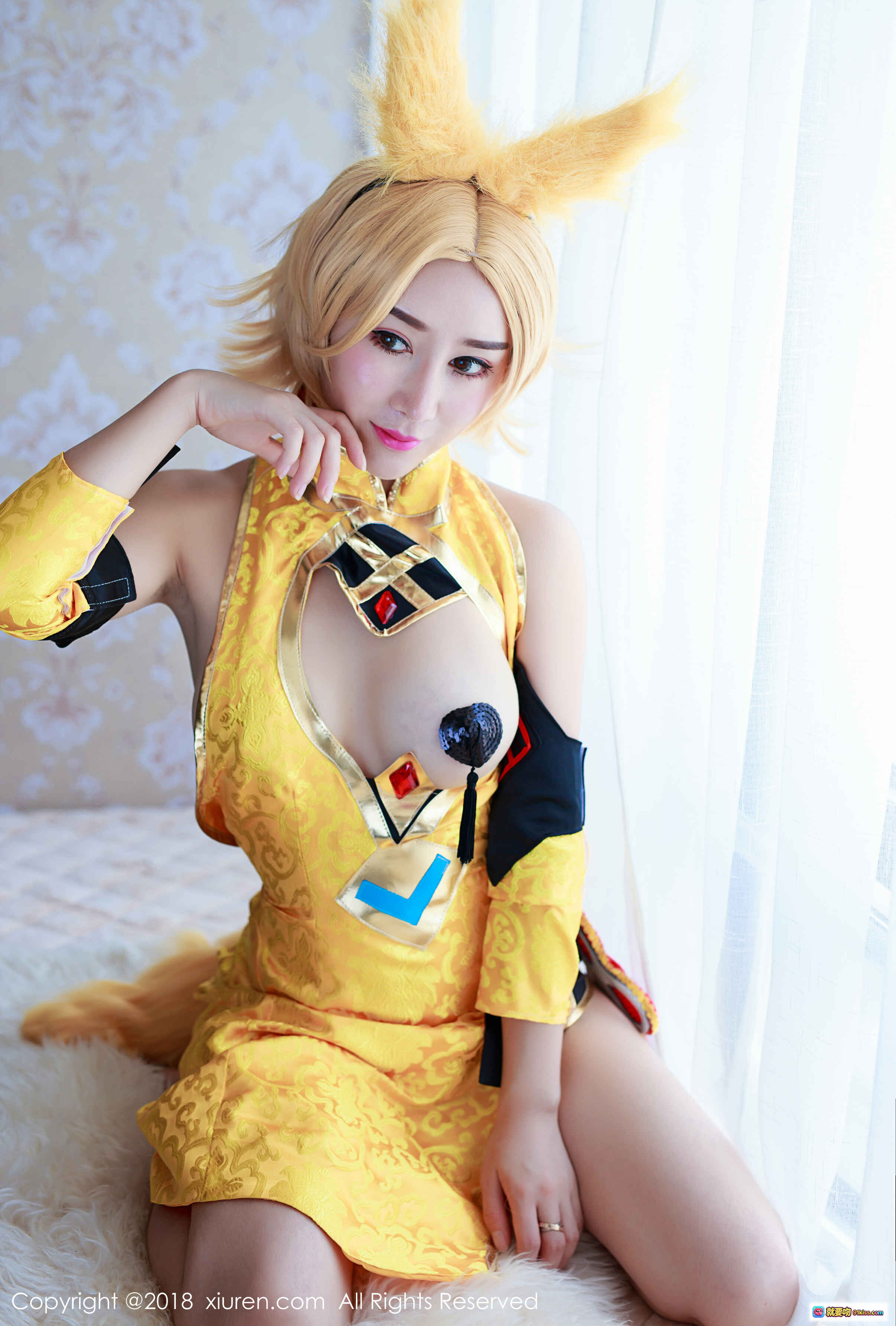 图片[6] - 邹晶晶女王COS写真｜金色旗袍兔耳造型｜秀人网No.937性感私房照 - 就要吻