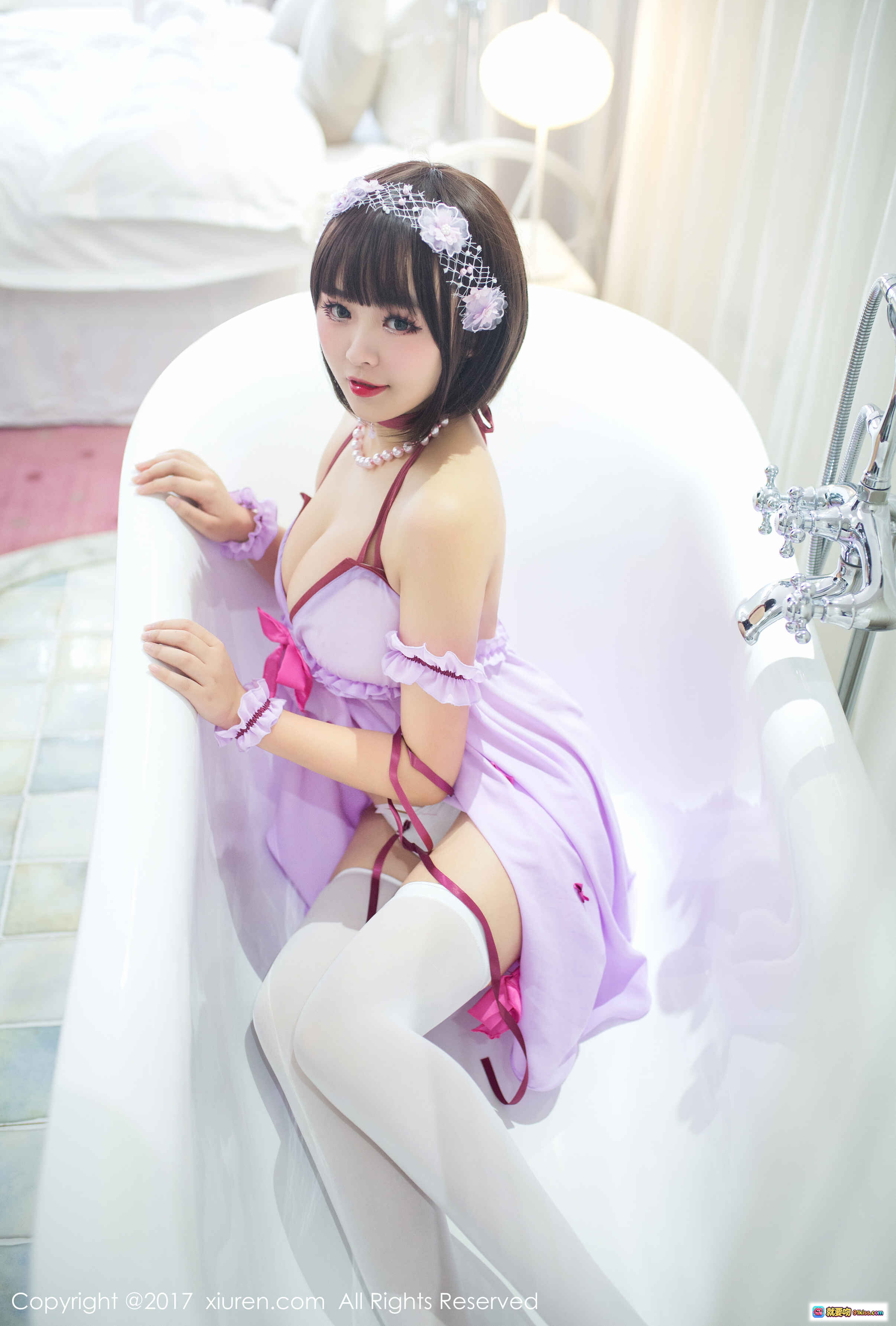 图片[8] - 纳砂nasa紫色女仆装写真｜蕾丝头饰+珍珠项链+白色丝袜｜秀人网2017精选私房美图 - 就要吻