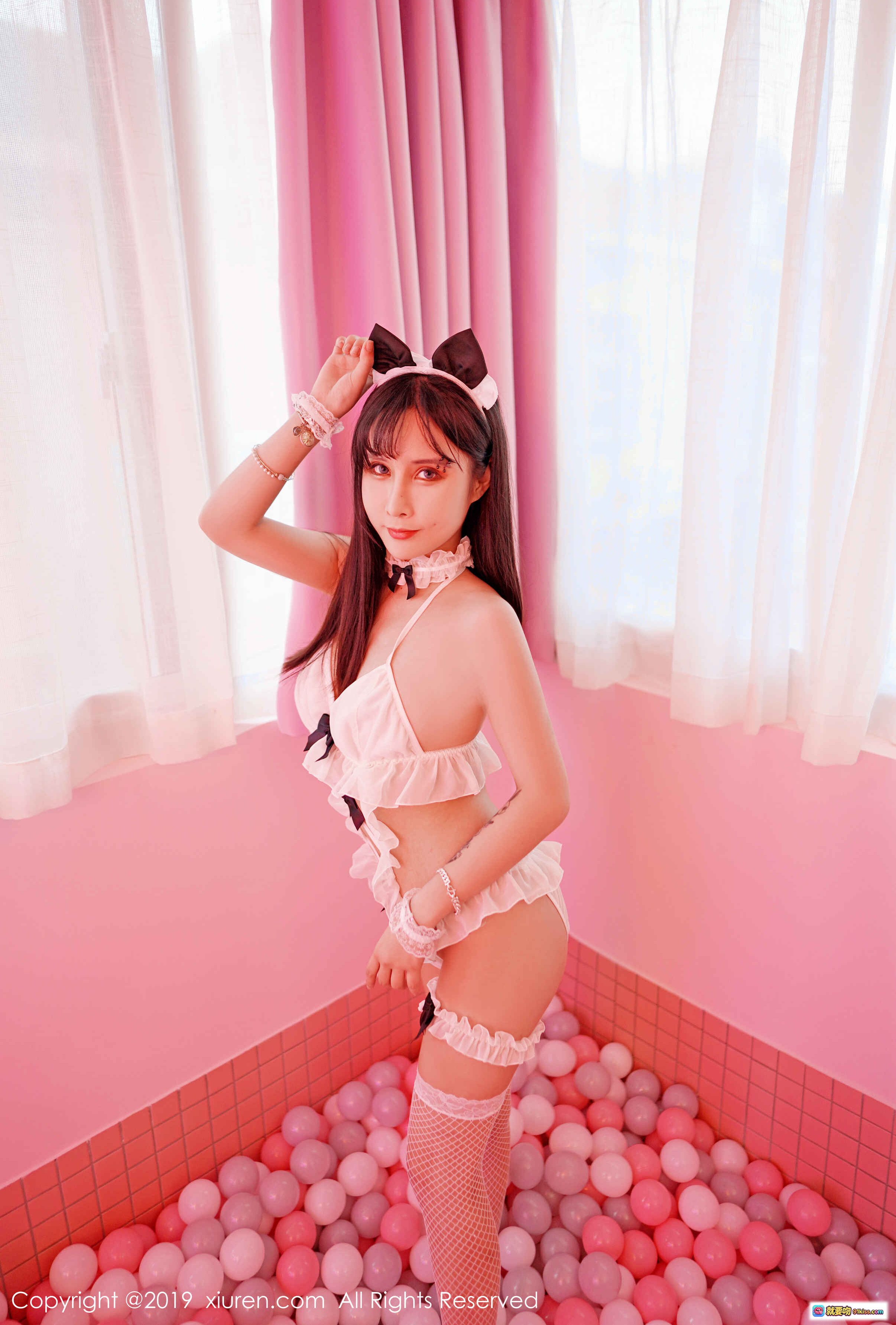 图片[3] - 邱淑贝粉色房间写真 | 白色蕾丝内衣+渔网袜 | 甜美猫耳造型 | 秀人网No.1610高清图集 - 就要吻