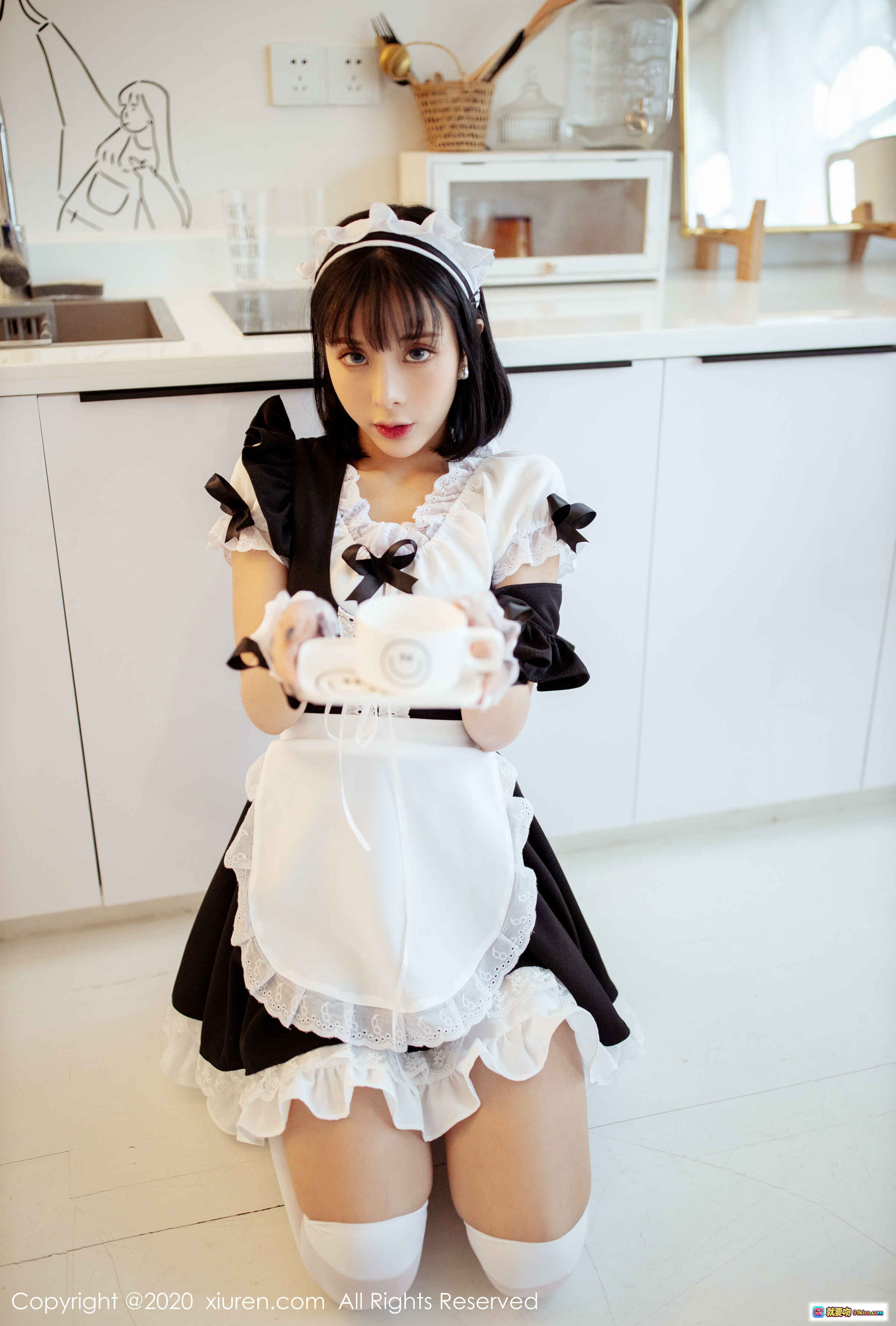 图片[4] - 陈小喵女仆装写真 – 白丝美腿+蕾丝边+黑蝴蝶结+甜美头饰 – XIUREN秀人网2020.02.26 No.2008 - 就要吻
