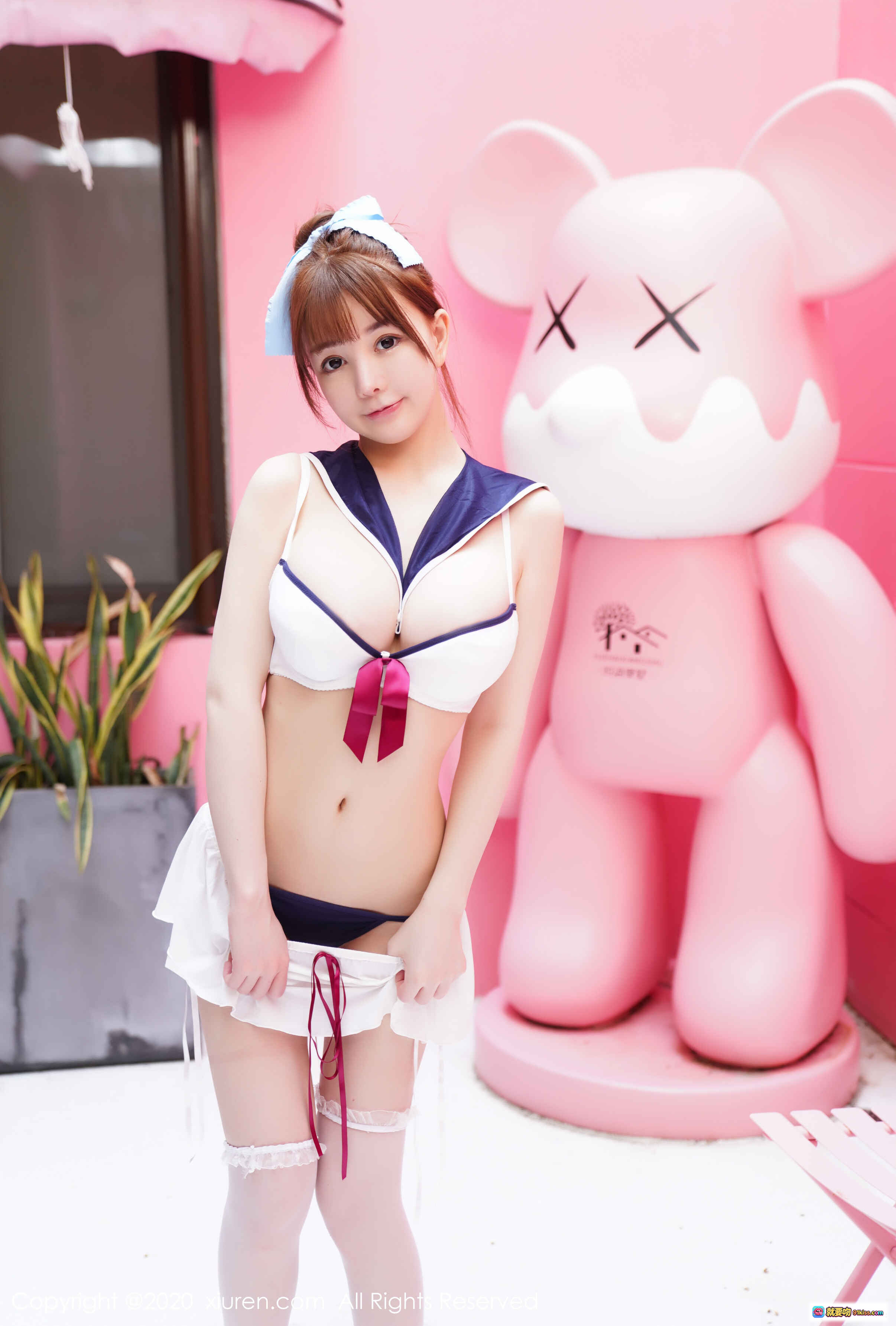 图片[7] - UU酱海军风制服写真｜甜美少女系性感诱惑｜蓝白蝴蝶结发饰｜白丝吊带袜｜秀人网2020精选美图 - 就要吻