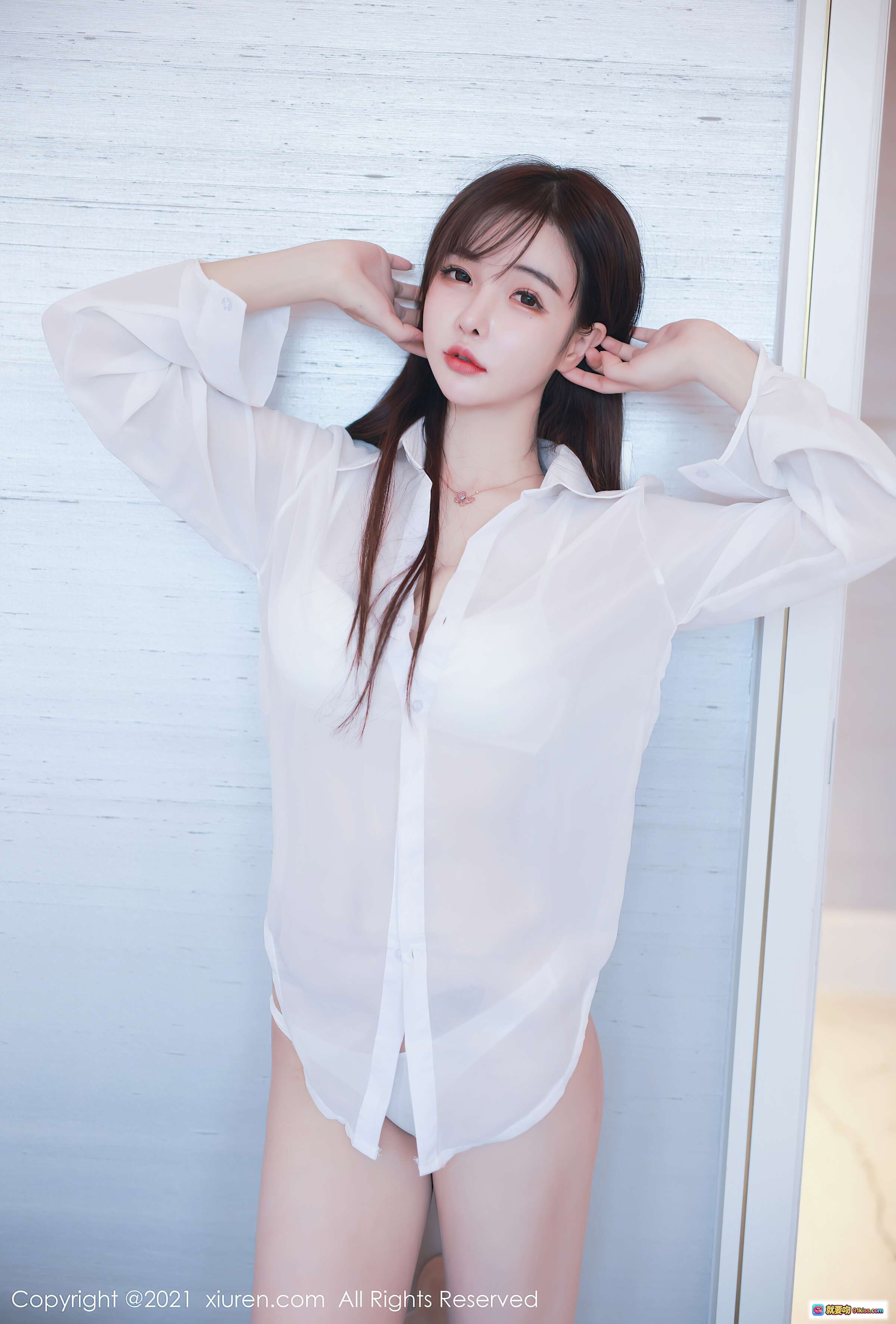 图片[1] - 南初妹妹白色透视衬衫写真｜秀人网2021.02.01 VOL.3064｜清纯性感私房美图 - 就要吻