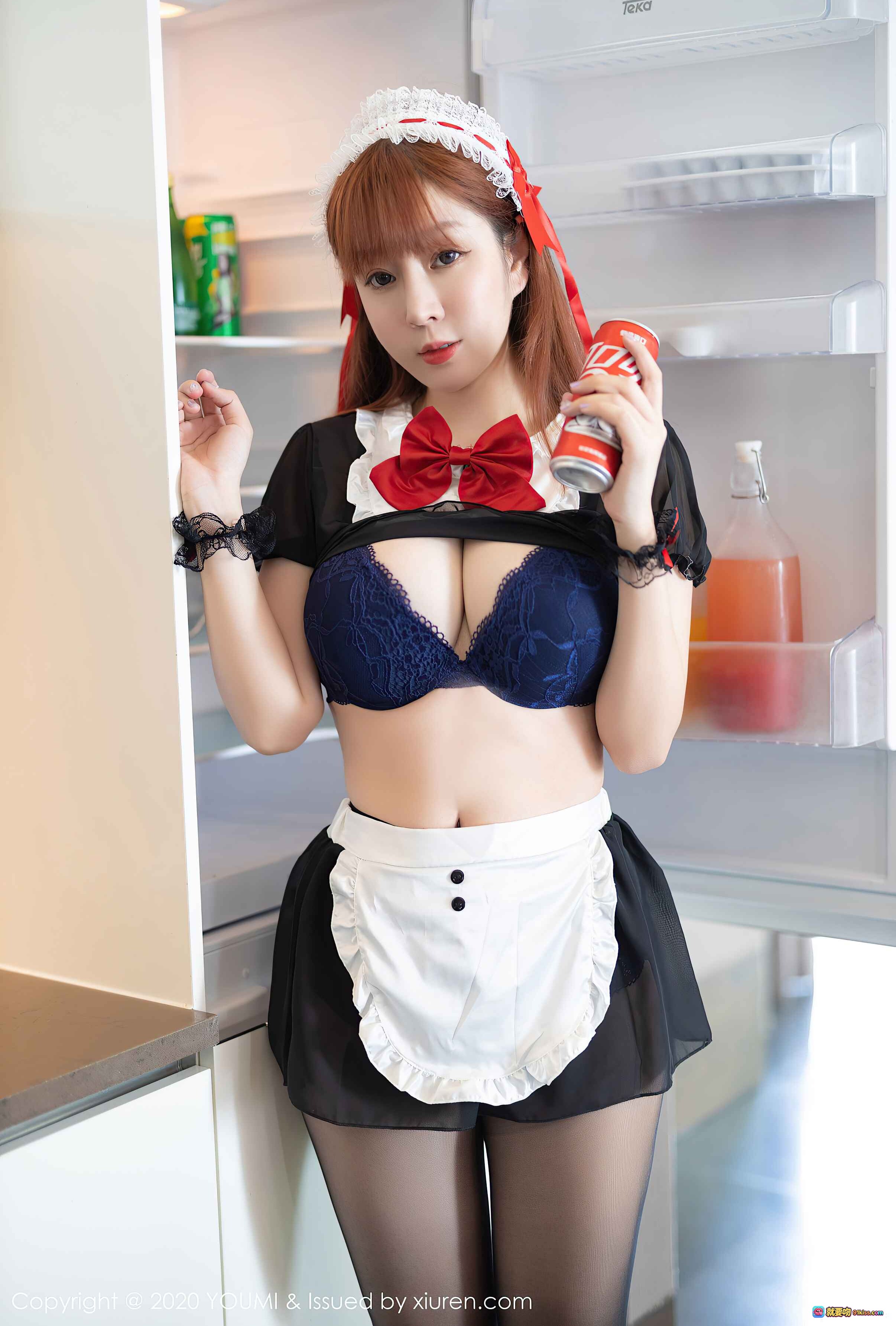 图片[7] - 王雨纯女仆装黑丝美腿持可乐冰箱写真 | YOUMI尤蜜荟VOL.581性感私房照 - 就要吻