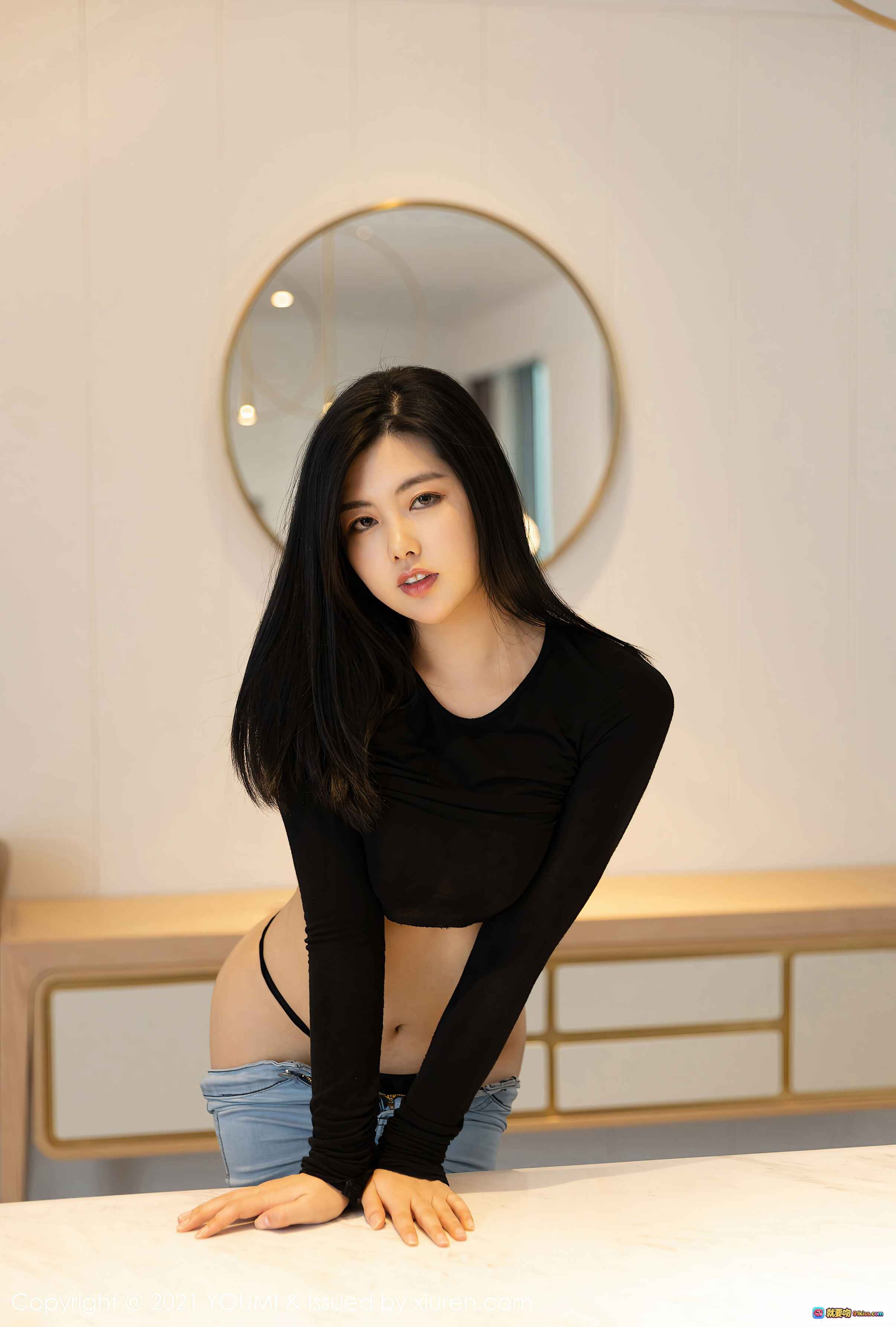 图片[2] - 娜露Selena黑透上衣牛仔裤写真｜YOUMI尤蜜荟2021.01.21 VOL.591性感私房照 - 就要吻