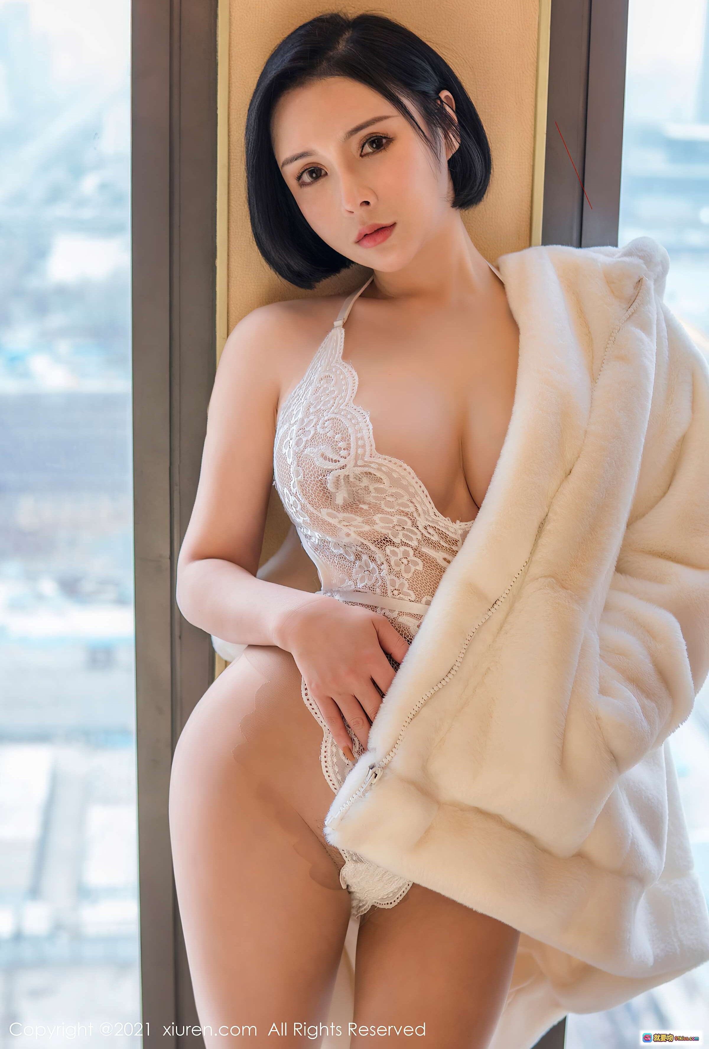 图片[4] - 韩珊珊性感蕾丝内衣写真 | 白色薄纱窗帘私房美拍 | 秀人网2021年2月25日VOL.3138高清图集 - 就要吻