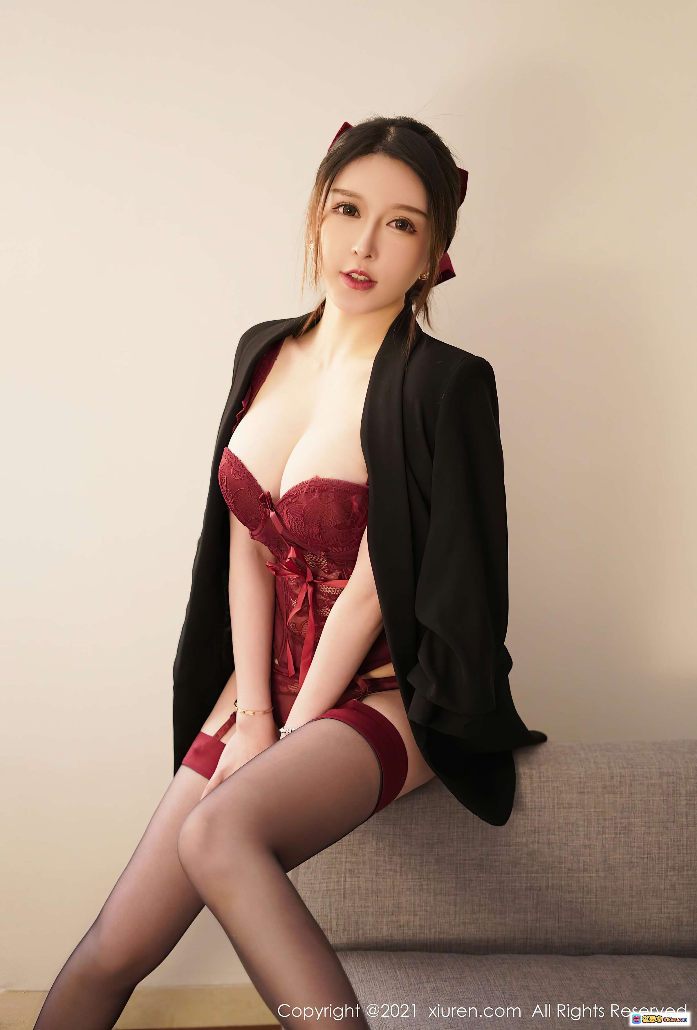 图片[8] - 玉兔Miki红色蕾丝内衣黑丝美腿写真 – XIUREN秀人网2021.03.16 VOL.3204 - 就要吻