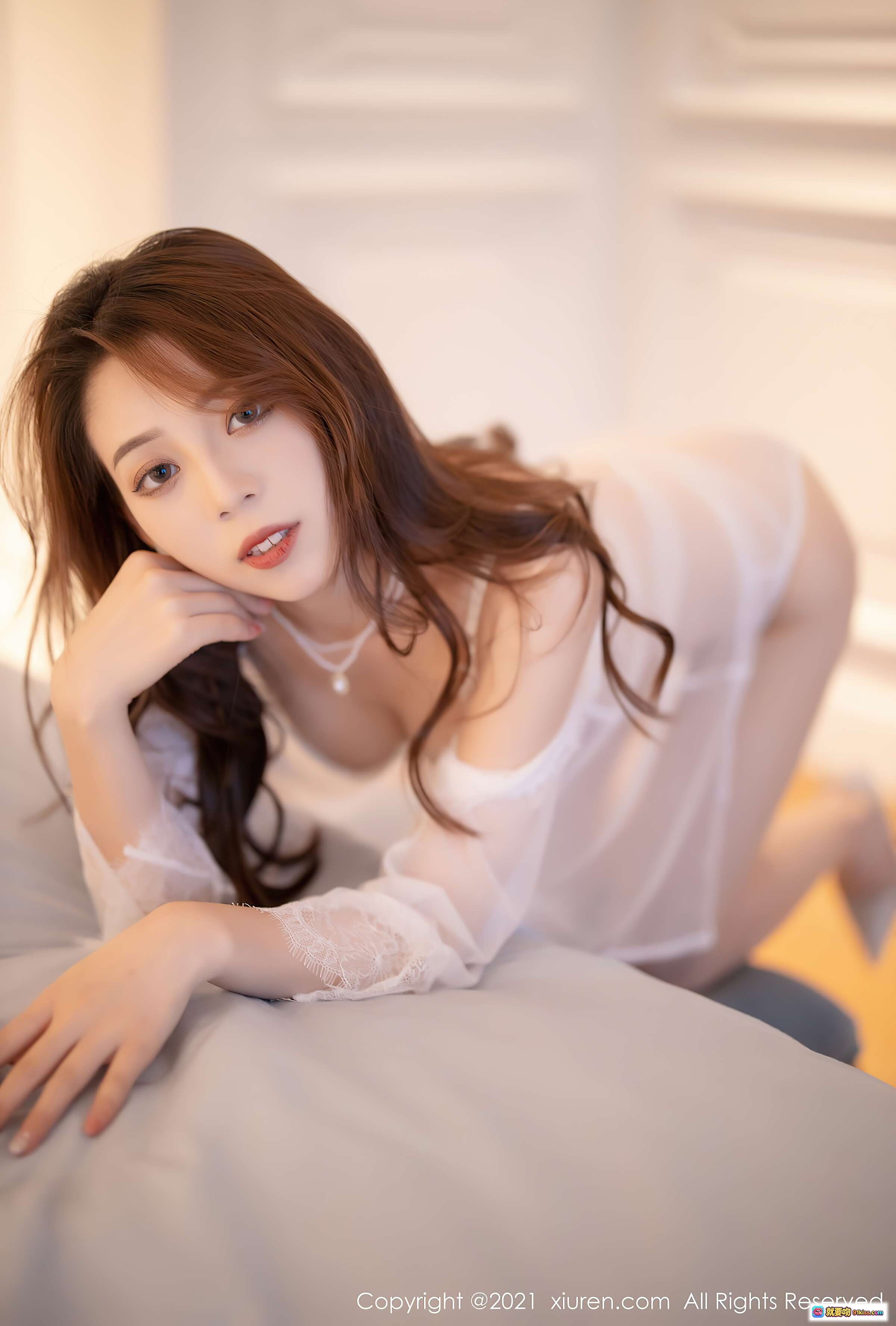 图片[3] - 言沫白色蕾丝内衣搭配透视衬衫高跟美腿写真 – XIUREN秀人网2021.01.26 VOL.3045 - 就要吻