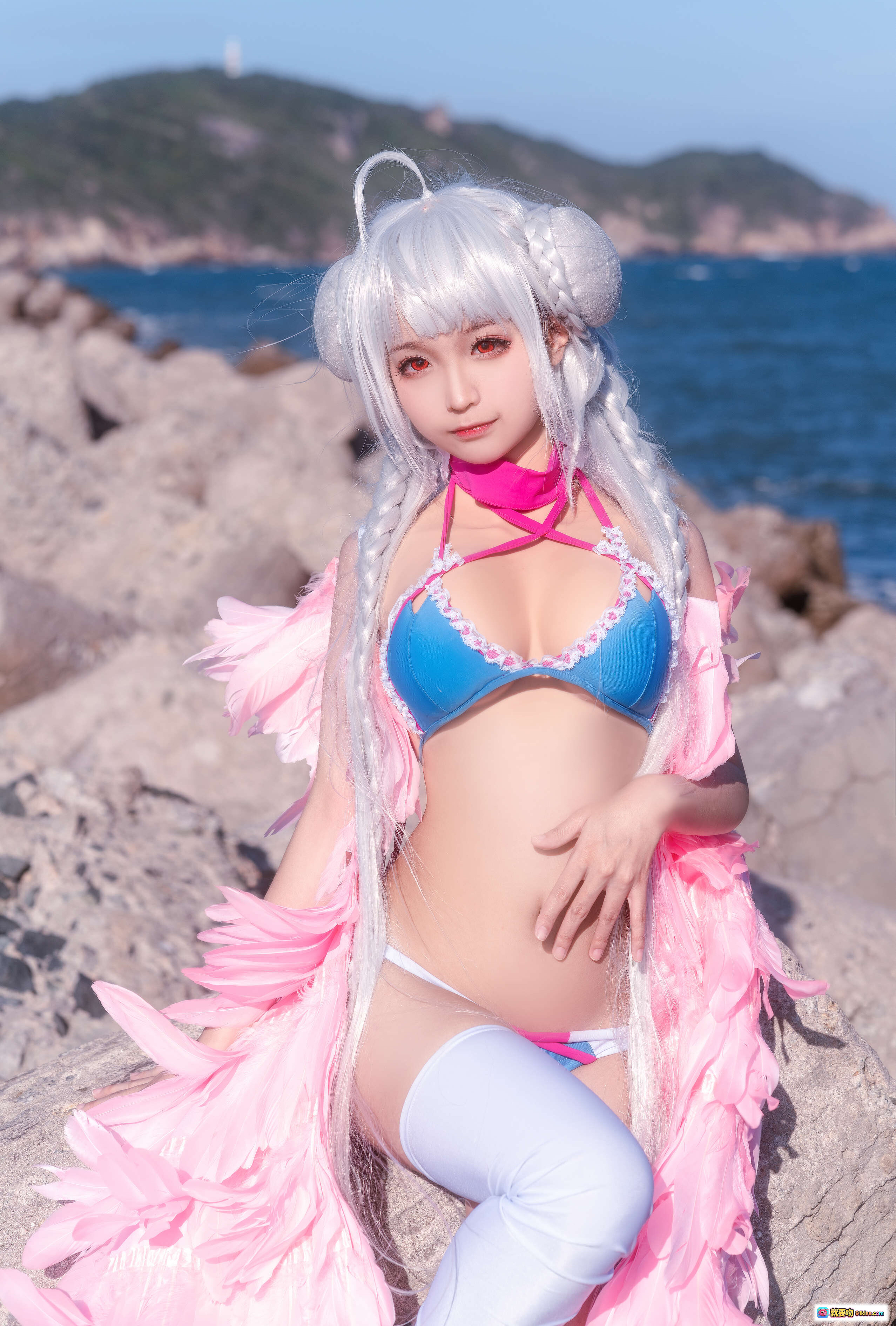 图片[4] - 蠢沫沫NO.079可畏比基尼写真-海边岩石性感美腿白丝粉发造型38P高清图集 - 就要吻