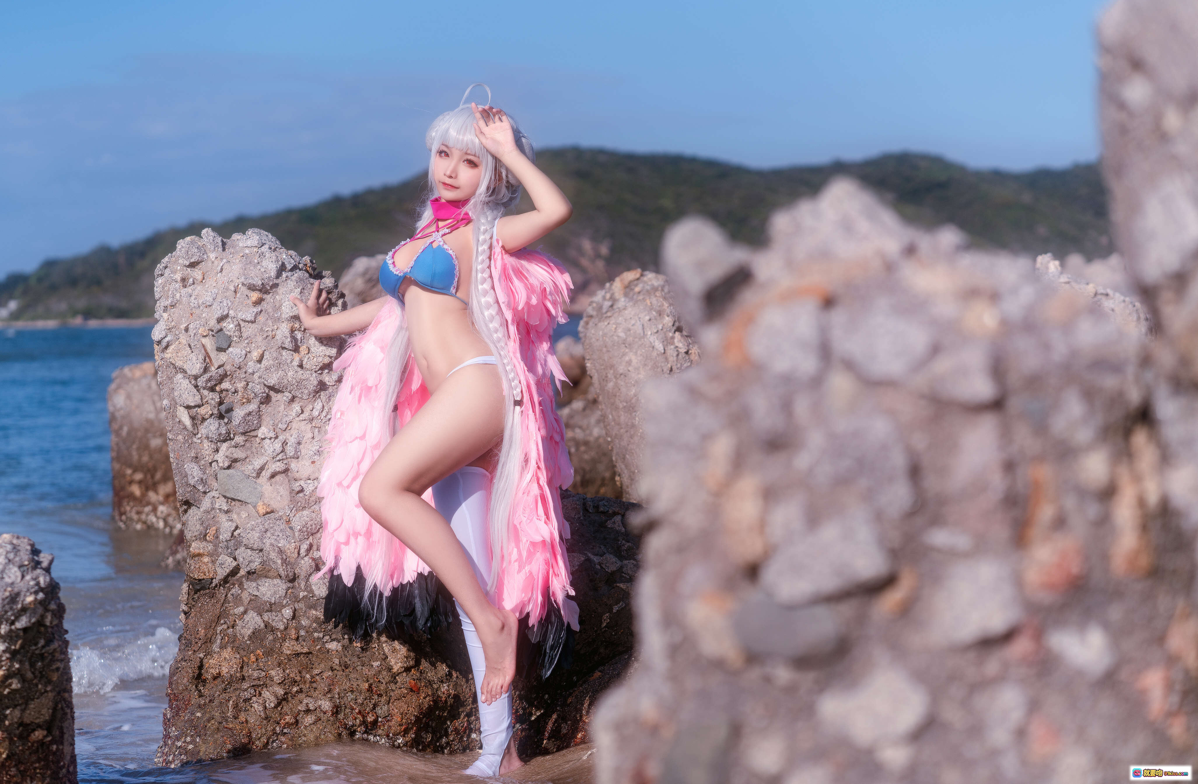 图片[3] - 蠢沫沫NO.079可畏比基尼写真-海边岩石性感美腿白丝粉发造型38P高清图集 - 就要吻