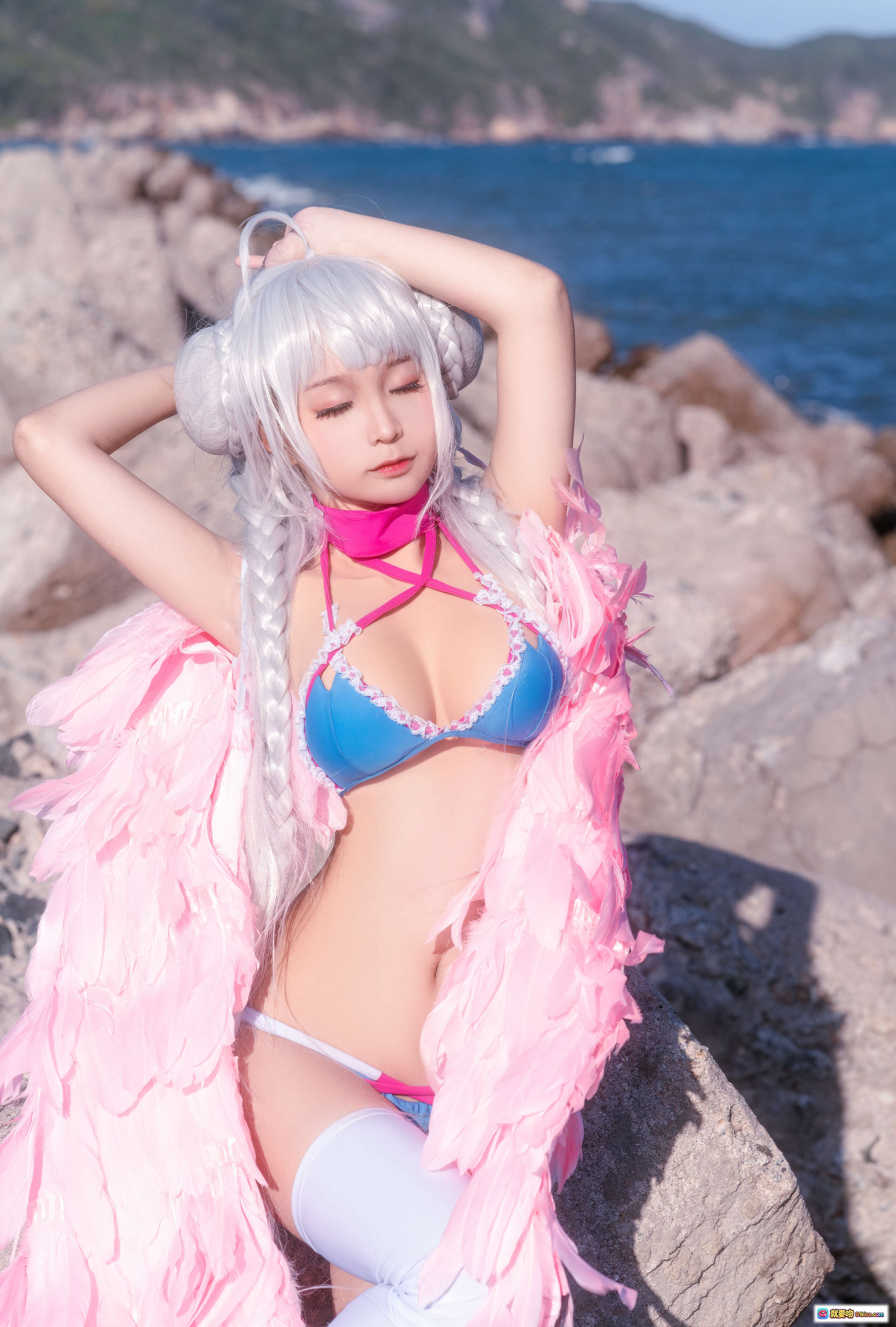 图片[6] - 蠢沫沫NO.079可畏比基尼写真-海边岩石性感美腿白丝粉发造型38P高清图集 - 就要吻