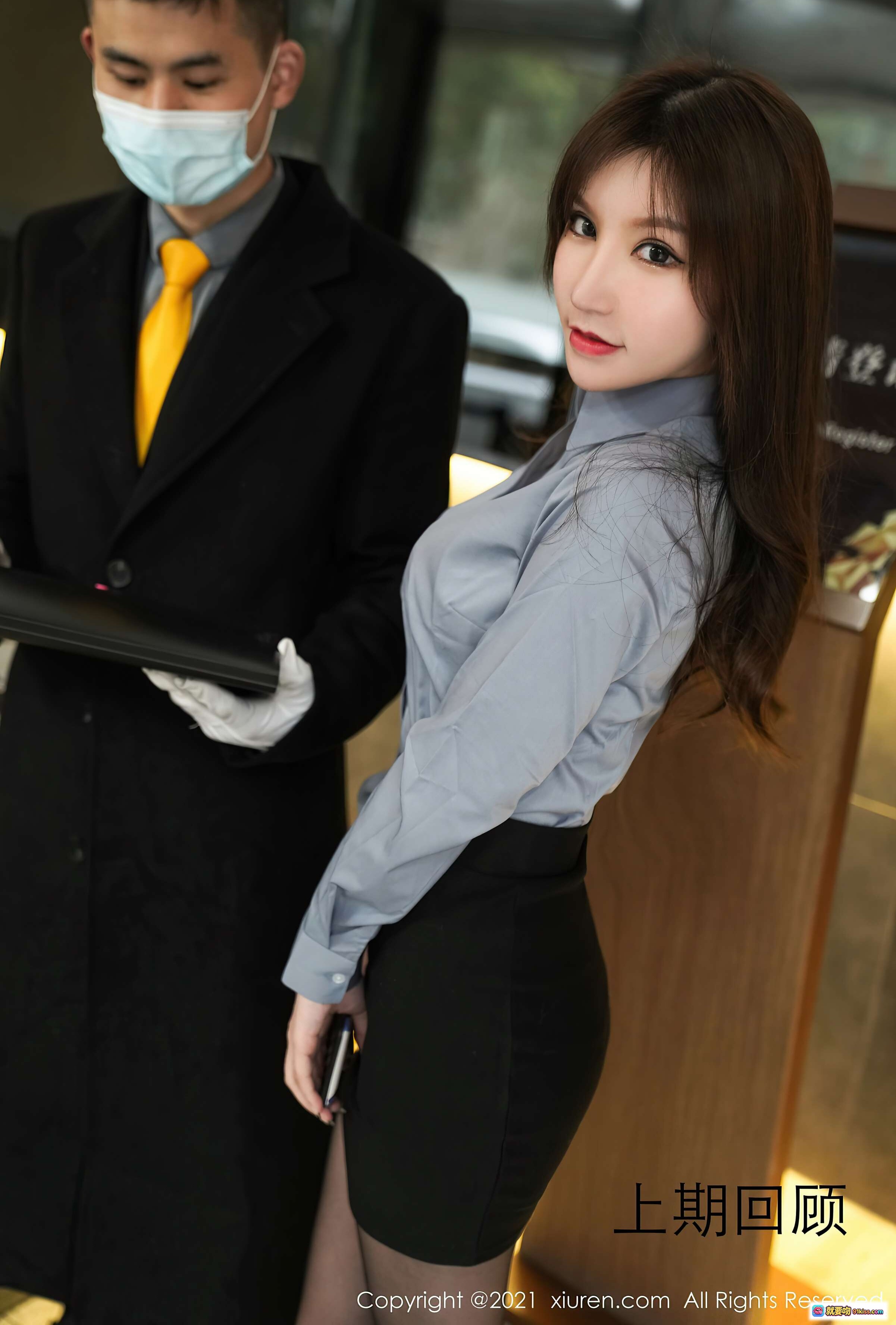 图片[7] - 周于希Sandy办公室白板教学写真｜消防培训主题｜灰色衬衫黑短裙丝袜美腿｜XIUREN秀人网2021.03.15 VOL.3203 - 就要吻