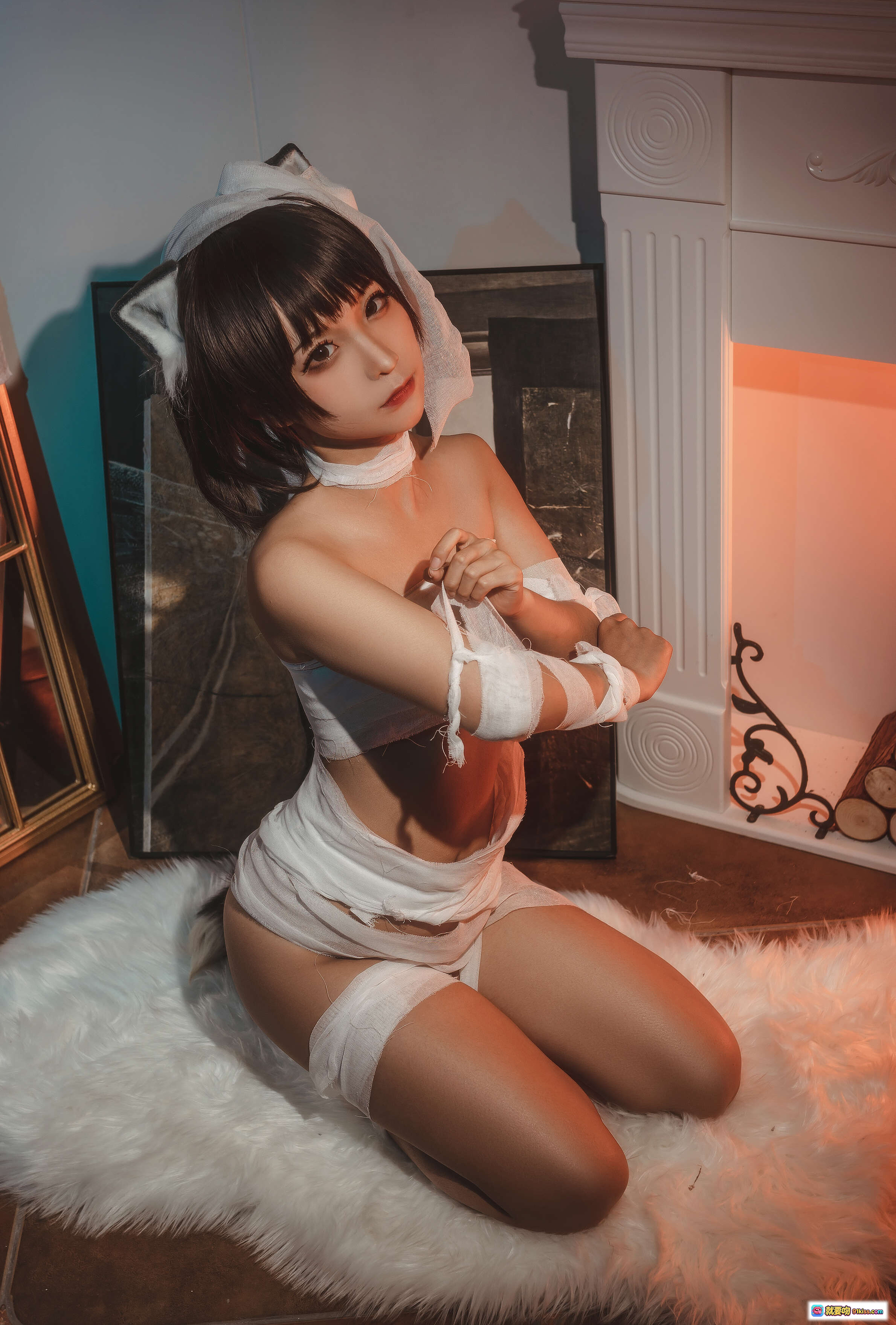 图片[3] - 蠢沫沫NO.056绷带猫写真｜白色绷带缠绕+猫尾性感造型+暖光氛围感+40P高清图集 - 就要吻