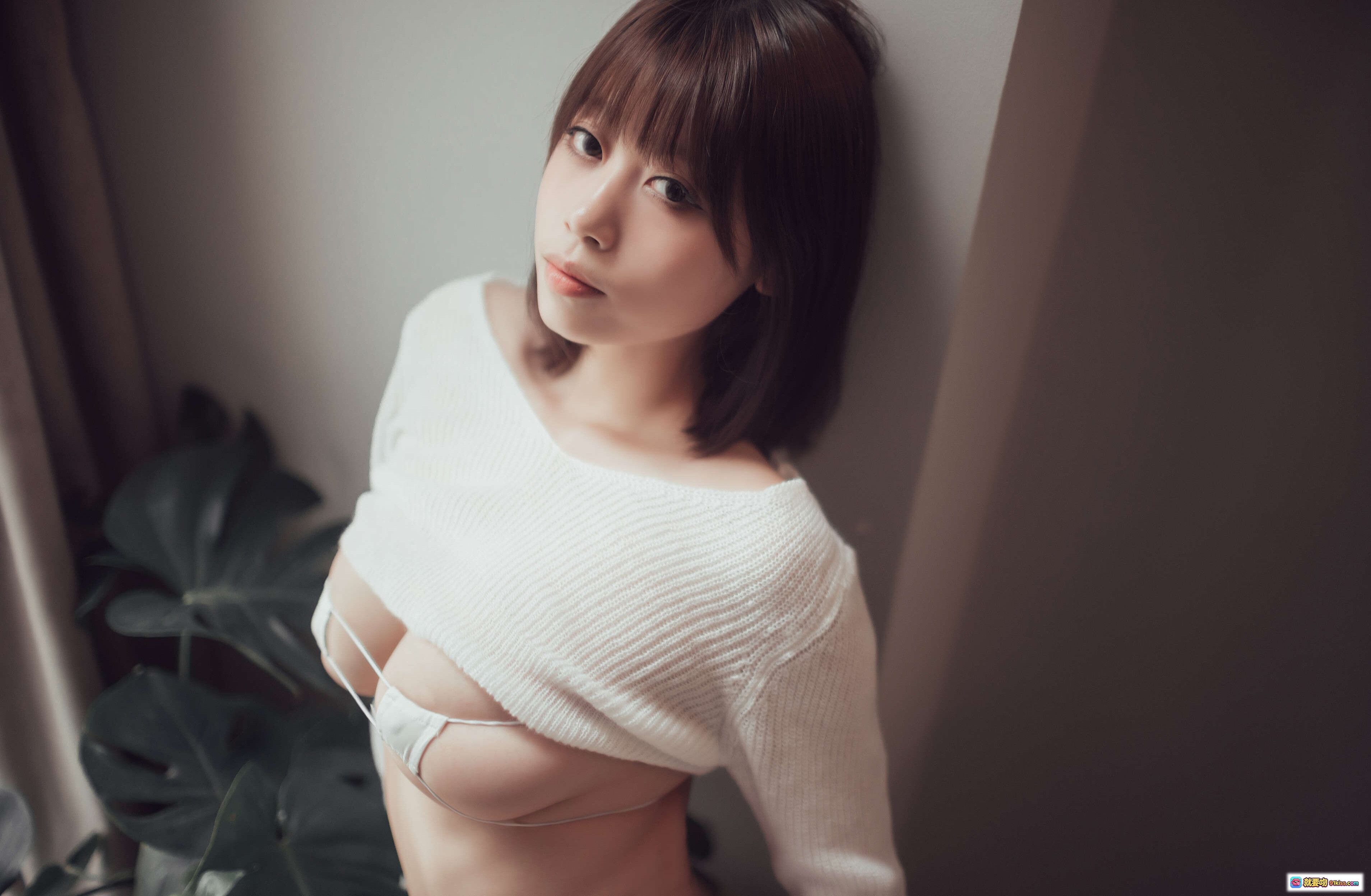 图片[4] - 奈汐酱nice NO.028 超小BJN 32P写真 白色透视上衣蕾丝吊袜窗边柔光私房美图 - 就要吻