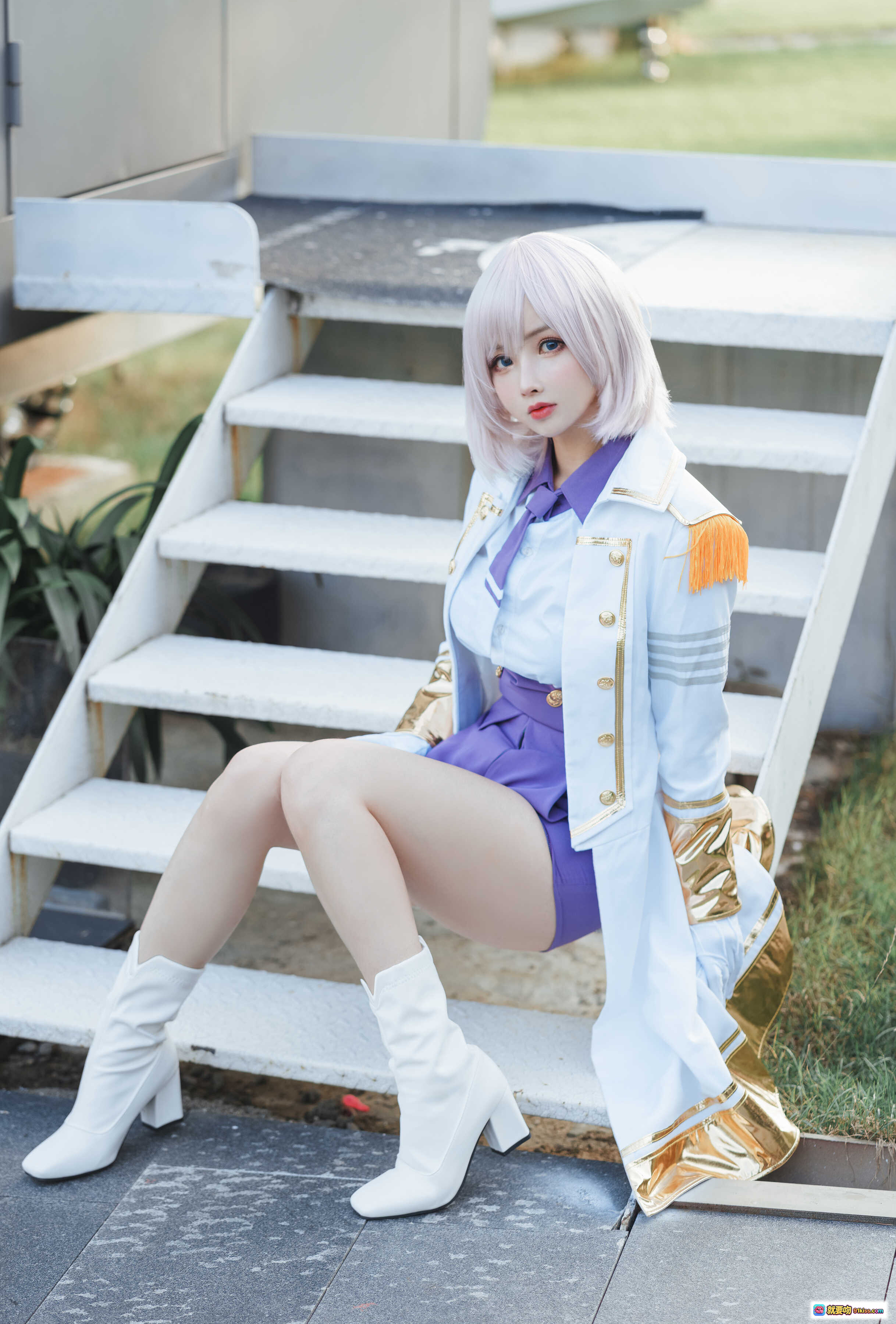 图片[2] - rioko凉凉子NO.074电光机王貉cosplay写真 白发紫领衬衫床照美腿私房摄影51P - 就要吻