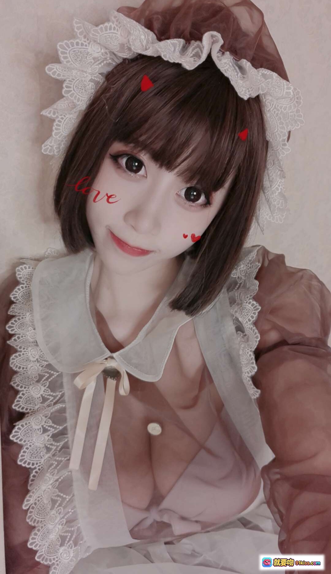 图片[9] - 奈汐酱nice自拍写真Vol.005｜白色丝袜美腿+女仆装+蕾丝边内衣+室内私房摄影 - 就要吻