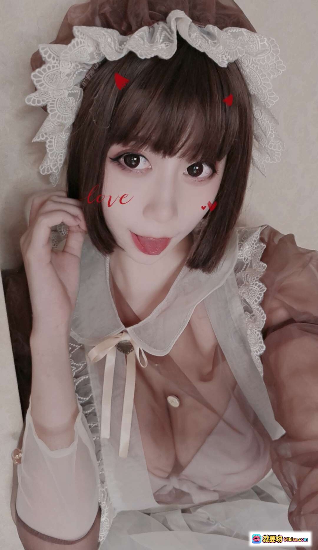 图片[7] - 奈汐酱nice自拍写真Vol.005｜白色丝袜美腿+女仆装+蕾丝边内衣+室内私房摄影 - 就要吻